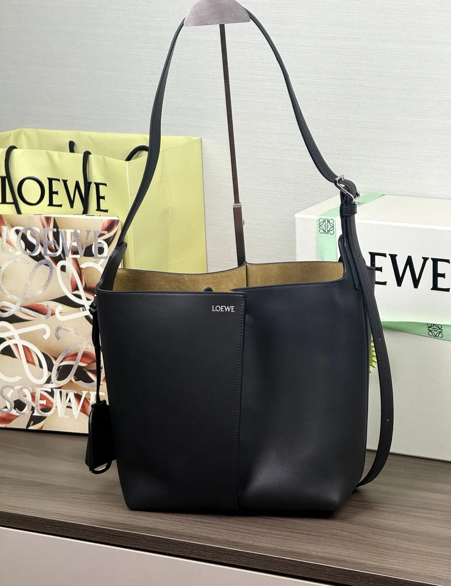 Black Bucket Bag Casual Leather