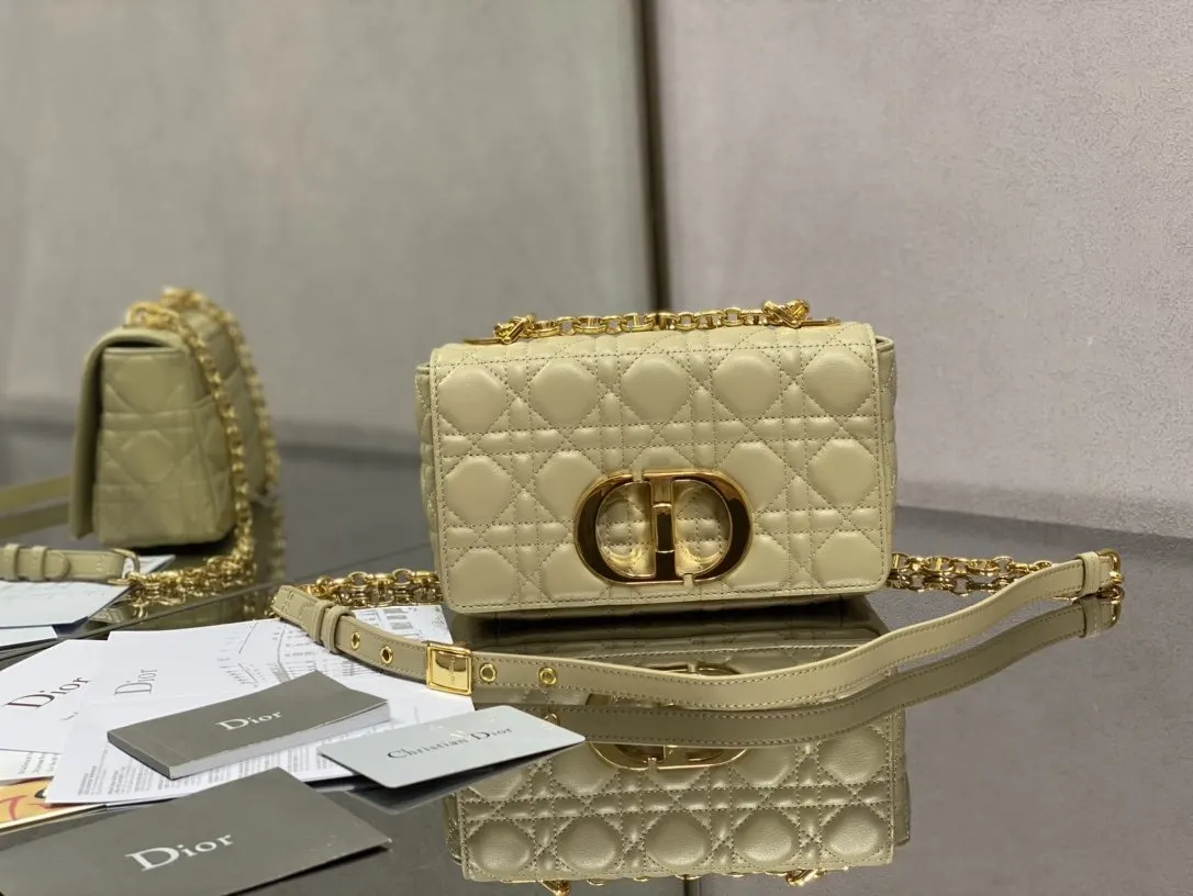 Dior Caro 杏色小牛皮鏈條包 手提斜挎款