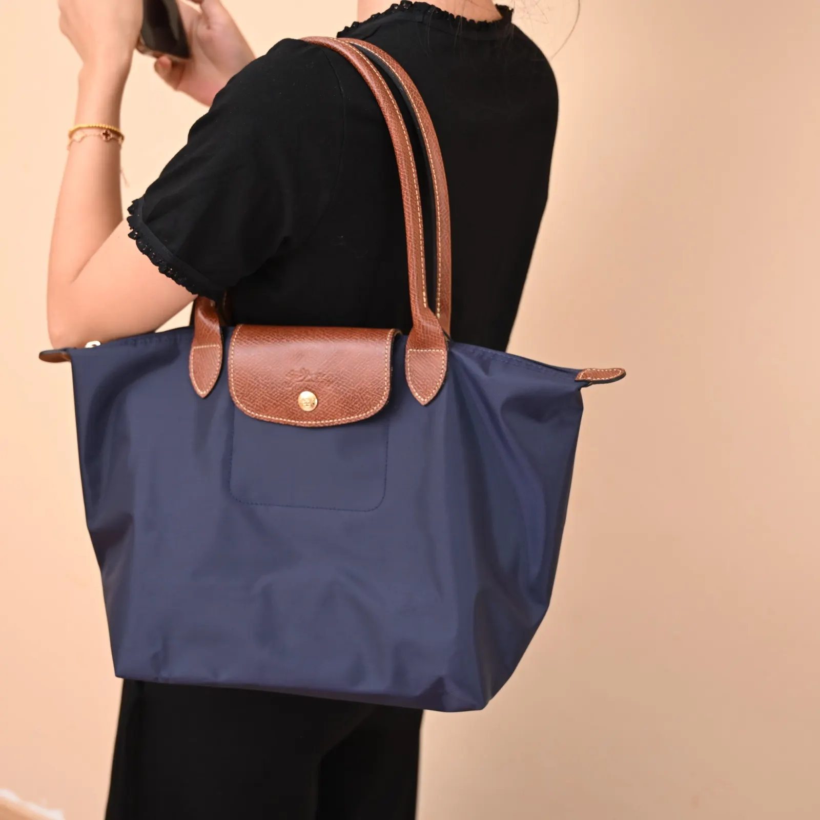 纯 珑骧 长柄中号 海军蓝 longchamp 秒 单肩包 日常单肩背款