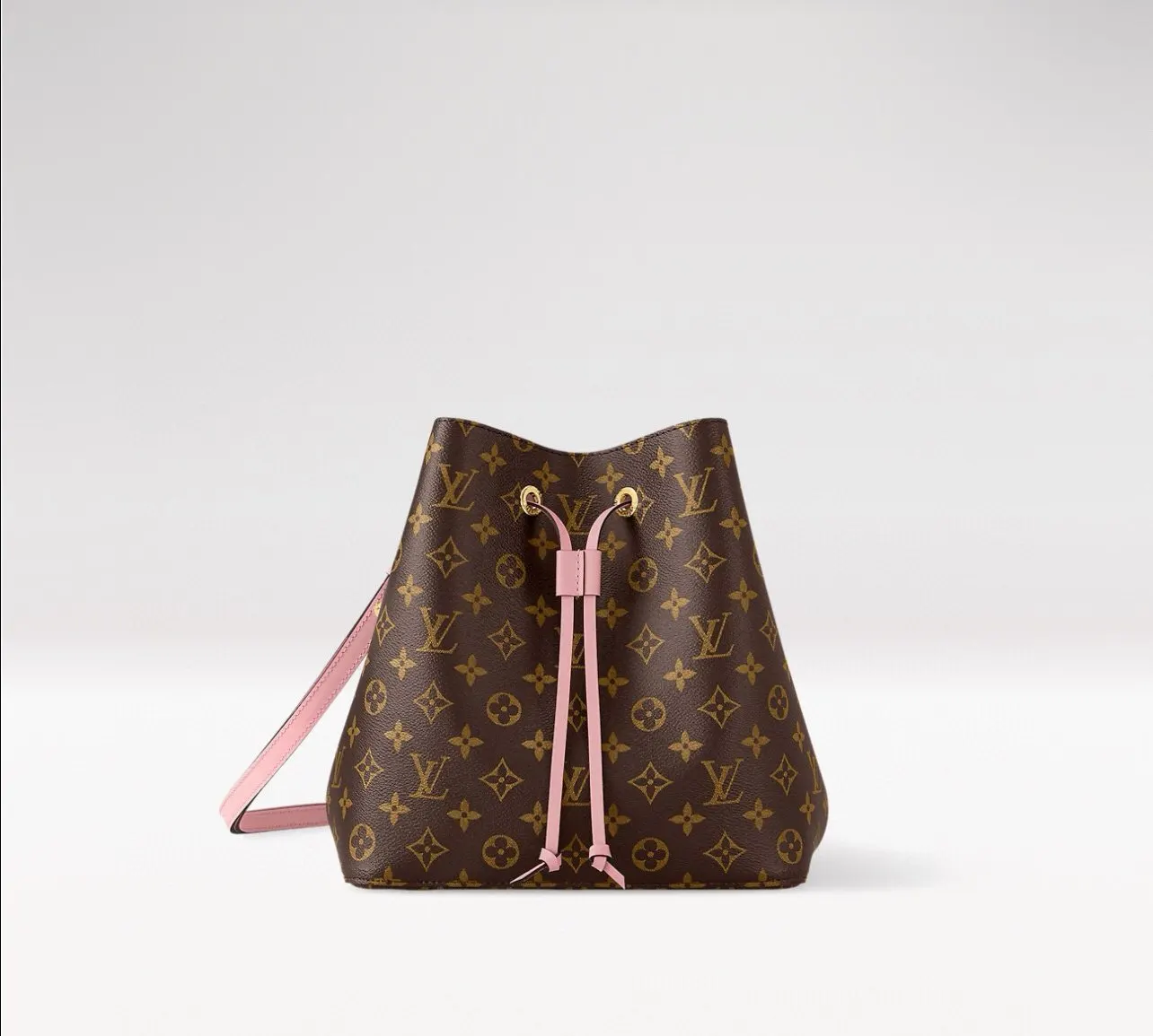 LV 牛皮 Monogram 涂层帆布一光滑牛皮饰边一超细纤维内 水桶包 休闲水桶款