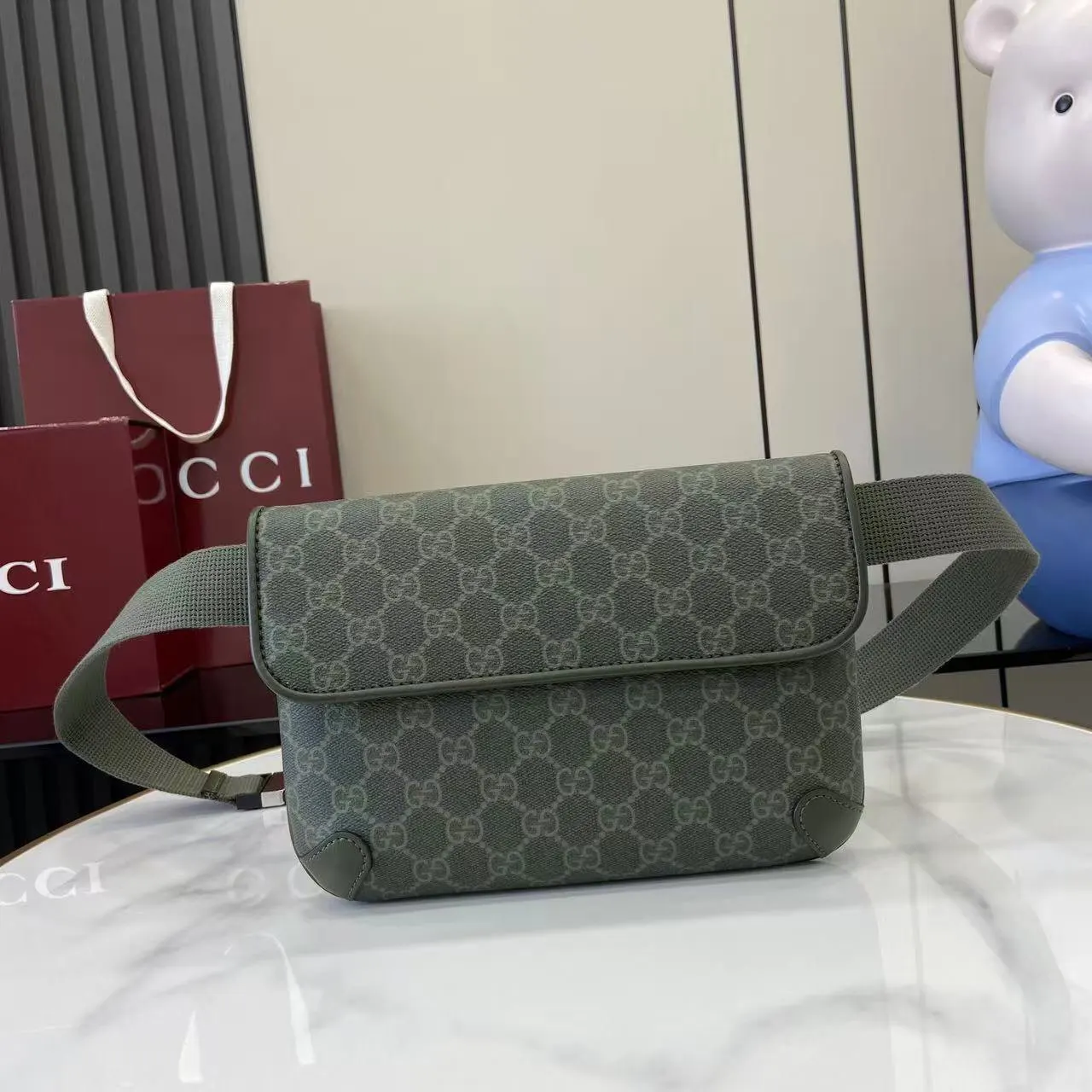 綠色 金色 帆布 腰包 休閒腰包款