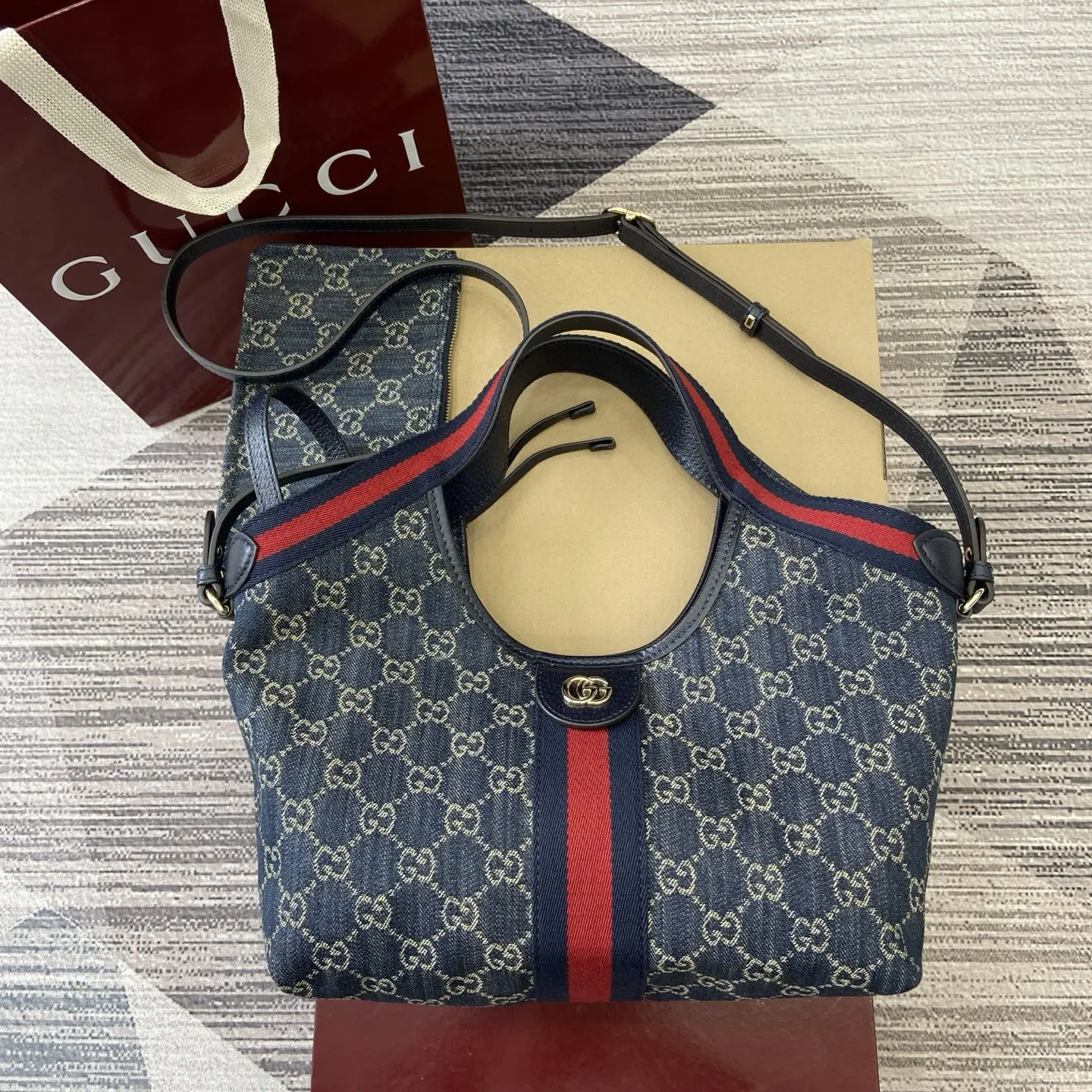 Gucci 藍色 牛仔 手提包 通勤手提款