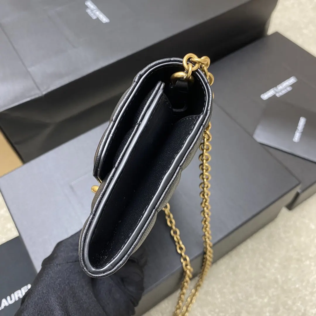 羊皮 批 精品专供 黑羊皮 金 Y家 单肩 链条包 精致链条款