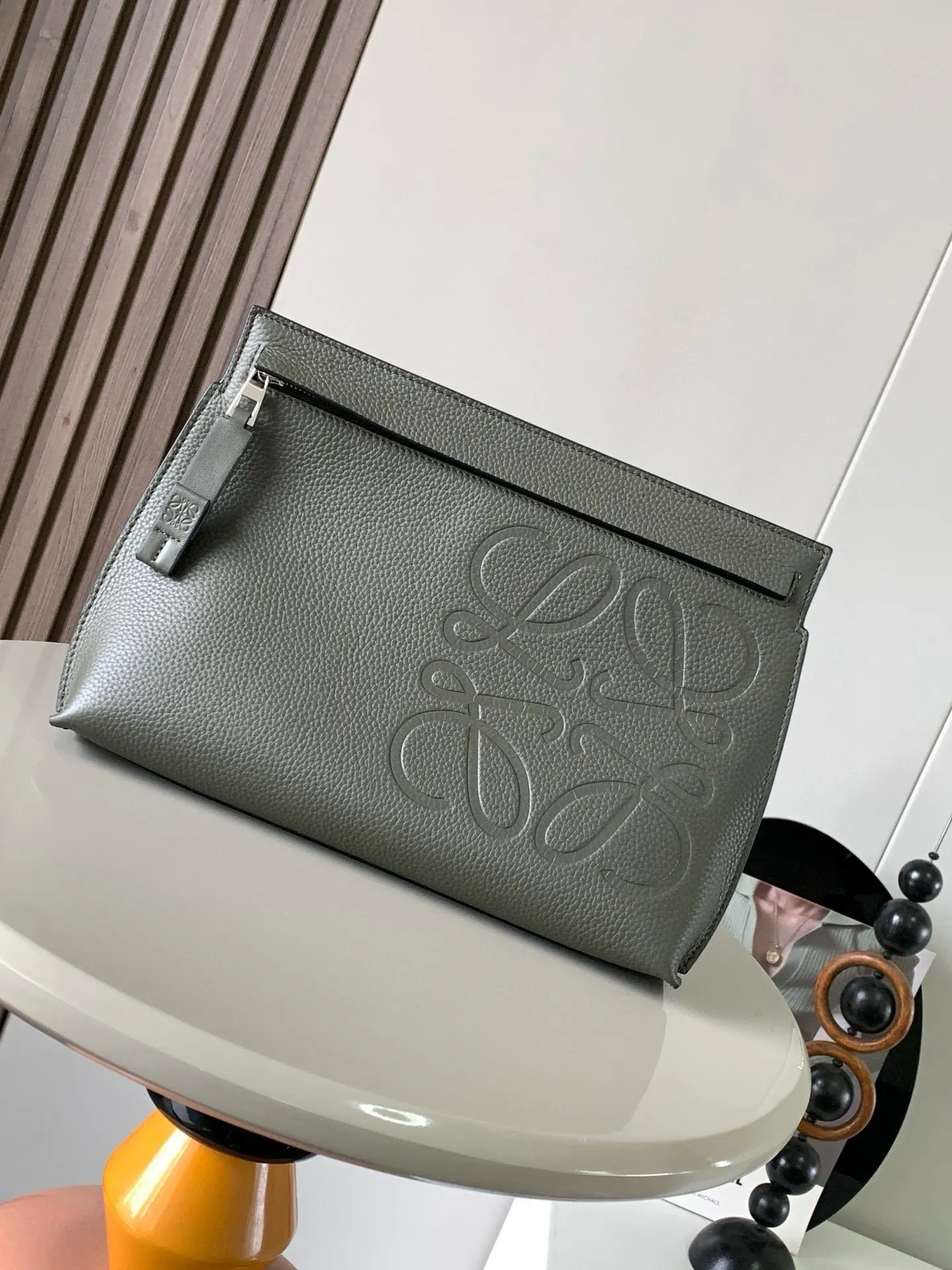 绿色 小牛皮 粒面牛皮革TT Pouch手包 家的皮具 腋下包 复古腋下背款