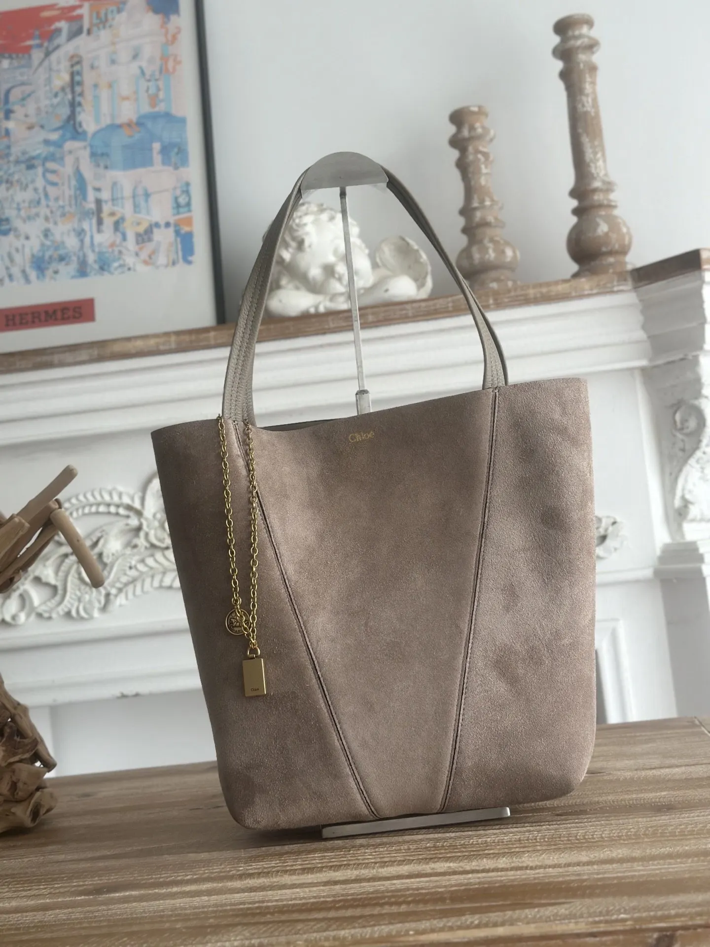 金色 麂皮 Chloe Spin系列麂皮托特包 大容量托特款