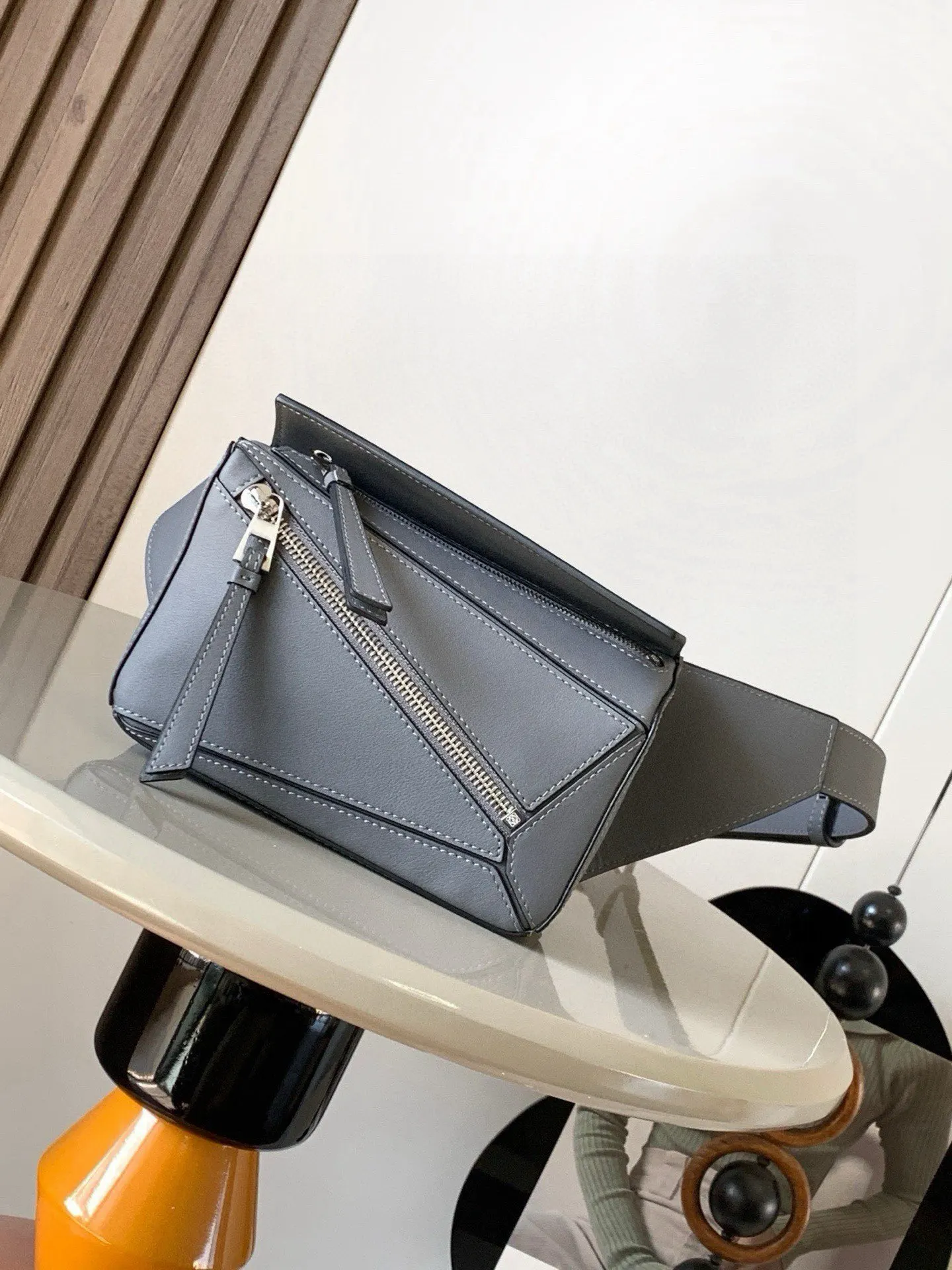 Gray Belt Bag Casual Leather