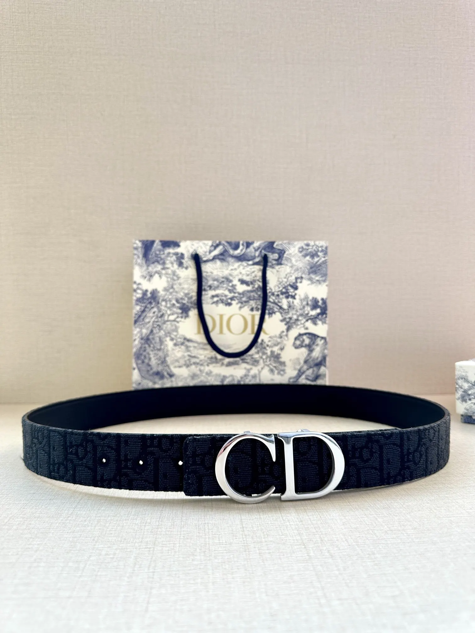 Dior 黑色Oblique腰帶 CD金扣款