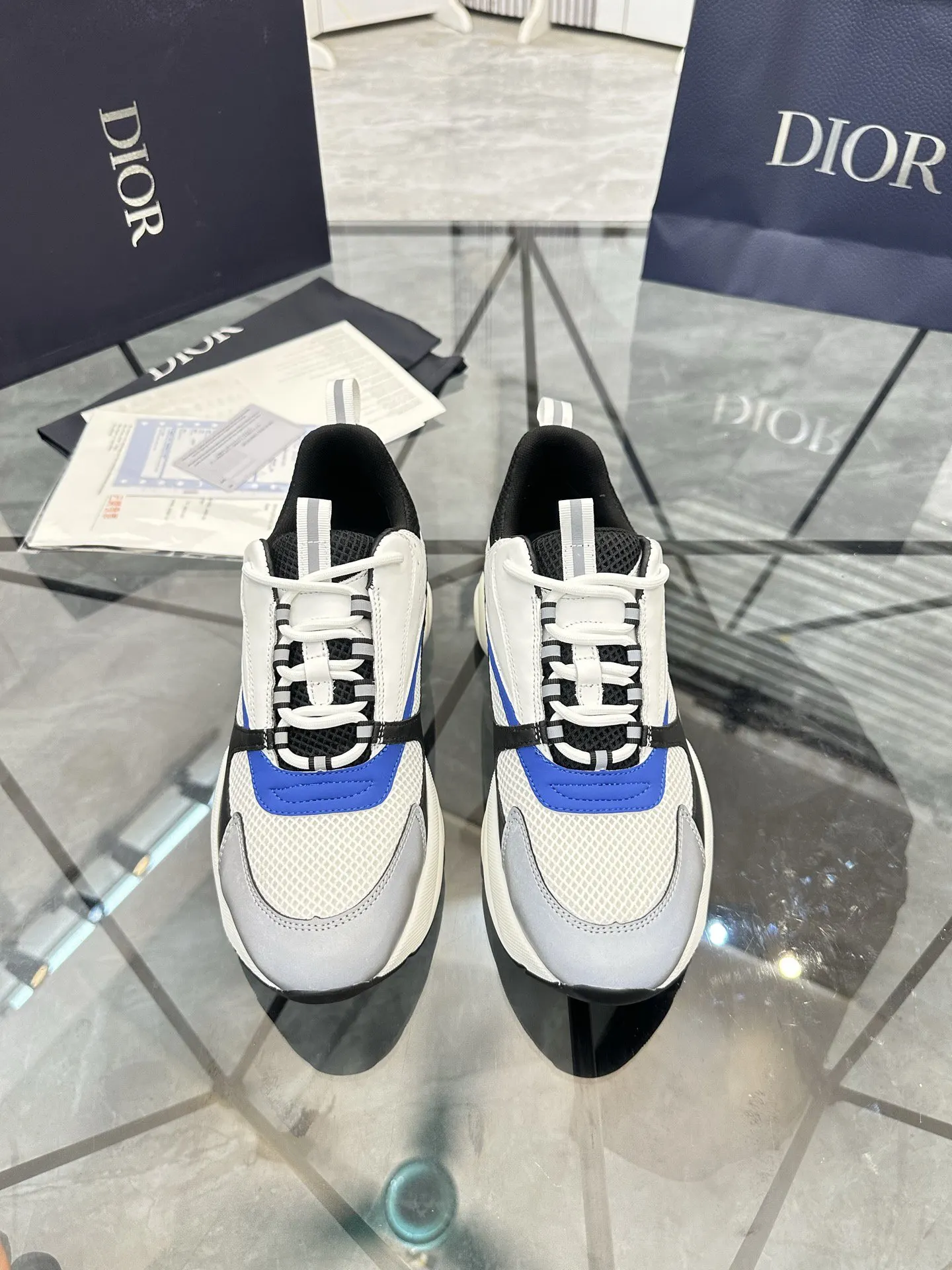 Dior B22 白蓝拼色牛皮休閒鞋 低幫款