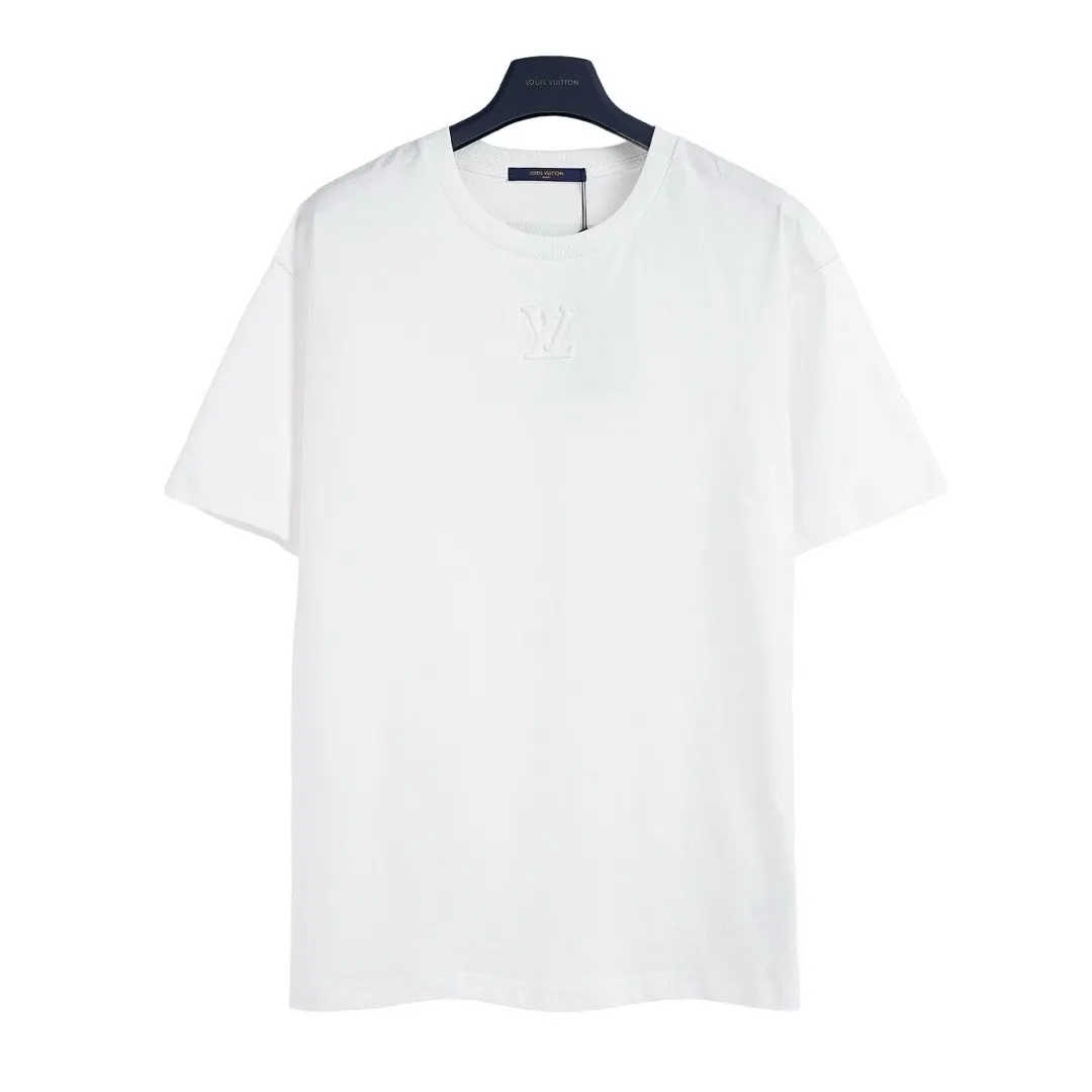 LV White Logo Cotton Short Sleeve T-Shirt Casual Versatile Style