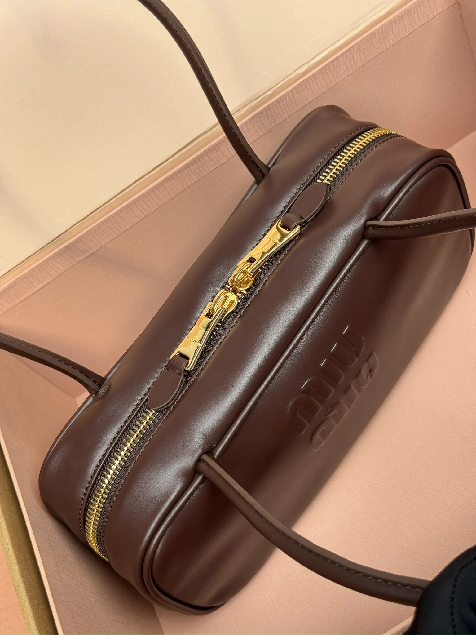 Gold Top Handle Bag Leather