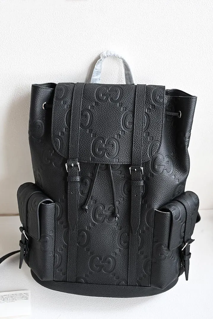 Gucci 黑色 皮革 双G 双肩包 实用双肩款