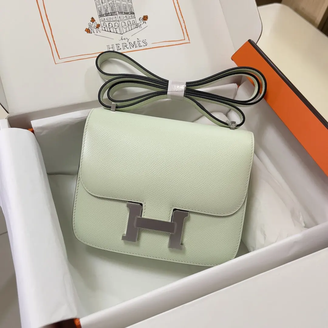 Hermes Constance 气泡綠 Epsom掌纹牛皮 斜背包 19cm 經典款