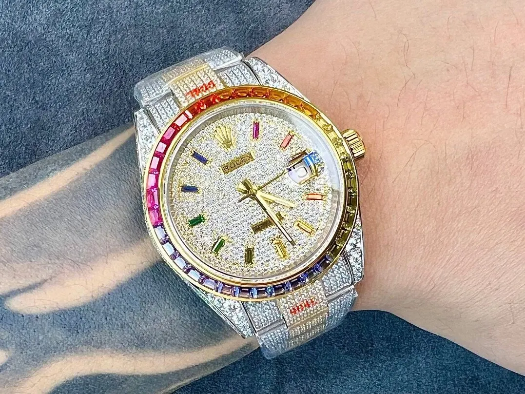 Rolex 密集镶满 的施华洛世奇钻 搭 抗刮损藍宝石镜面 手錶 經典腕表款