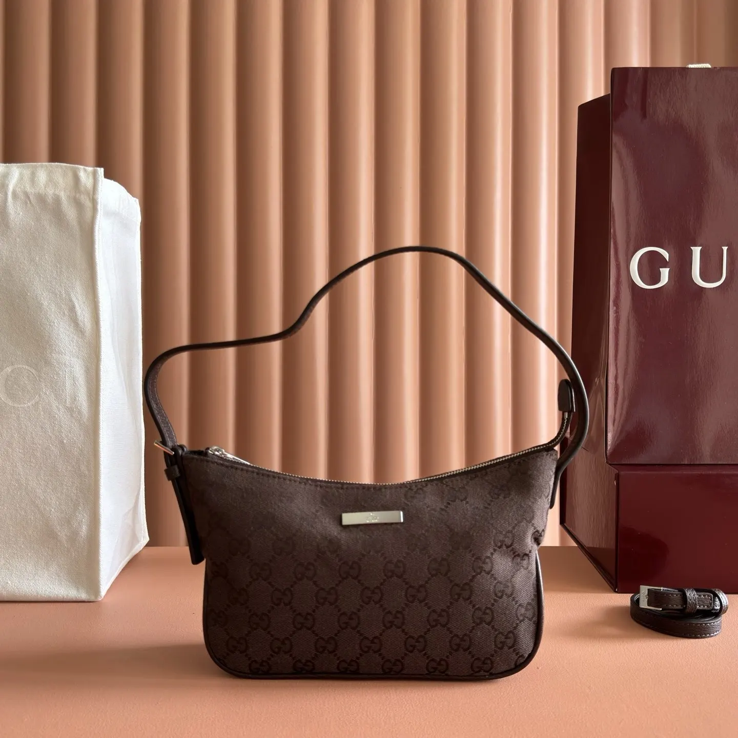 Gucci Blue Brown Hobo Shoulder Bag Vintage Canvas