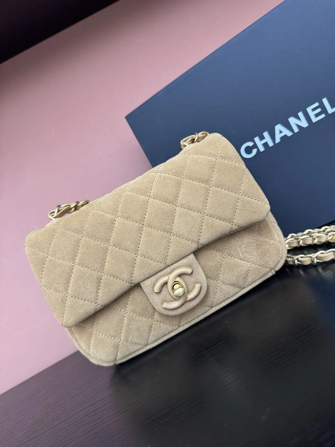 CHANEL 麂皮翻蓋鏈條包 單肩斜挎