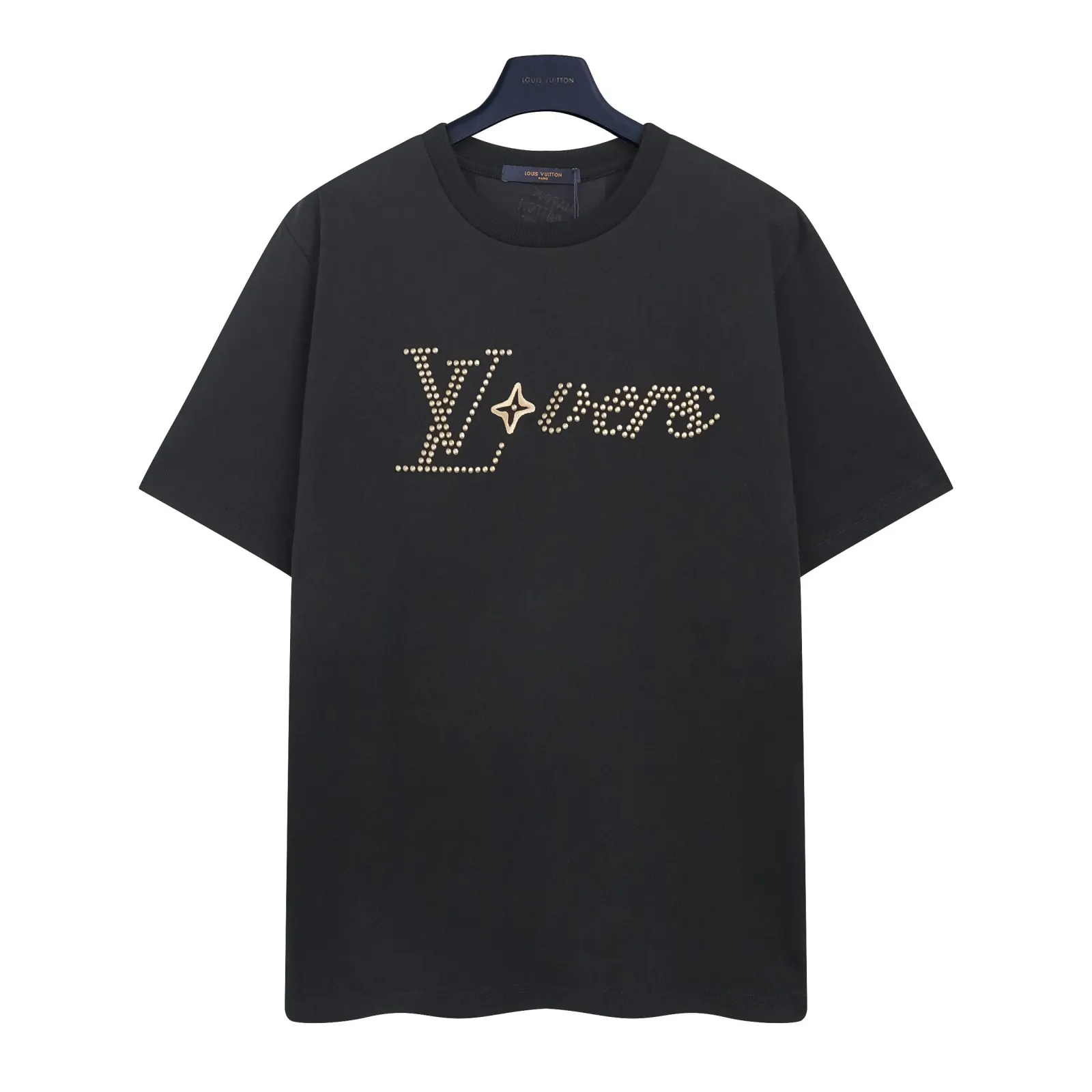 LV Black Logo Letter Short Sleeve T-Shirt Casual Versatile Style