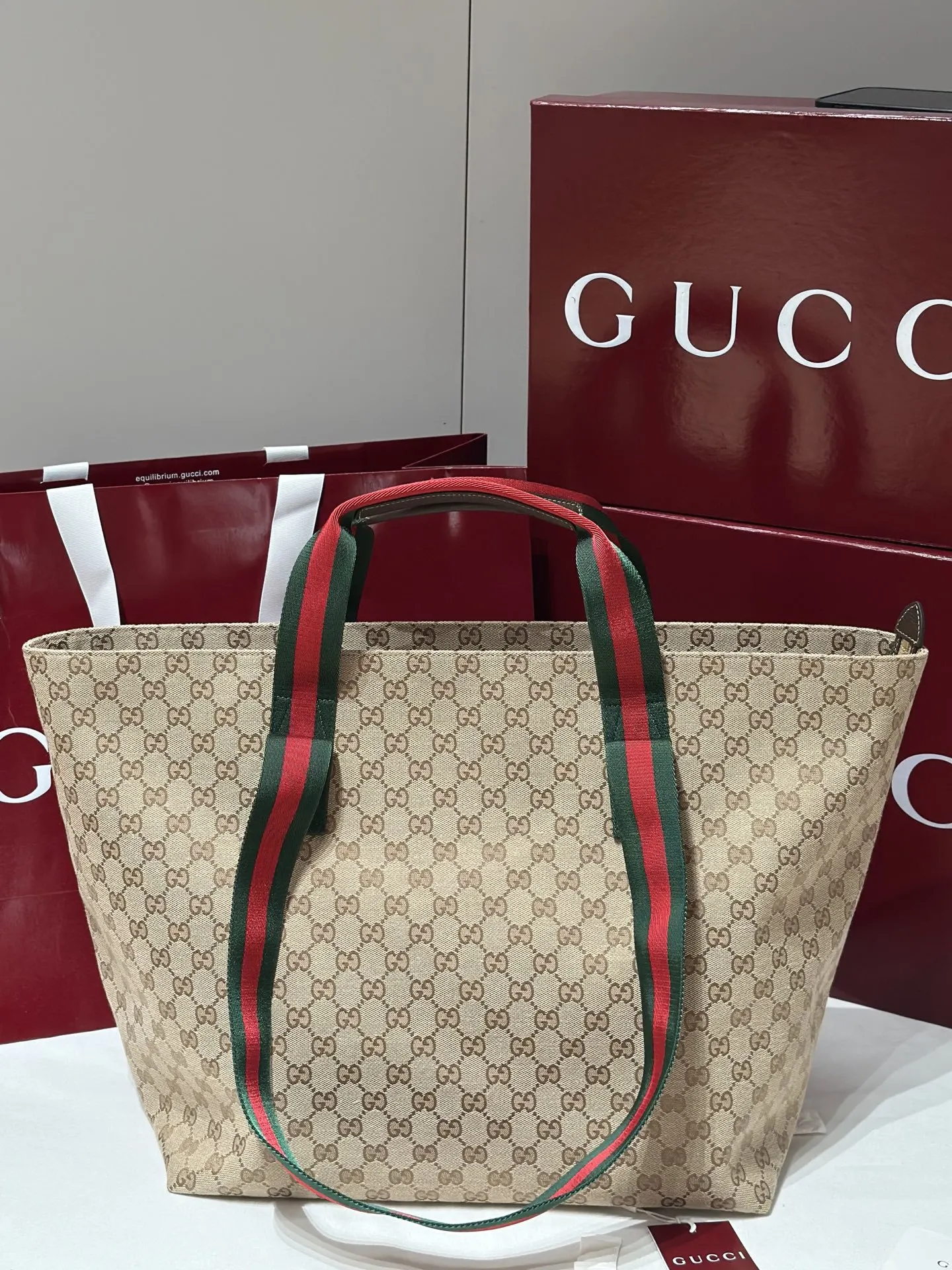 Gucci Brown Gold Tote Bag Canvas