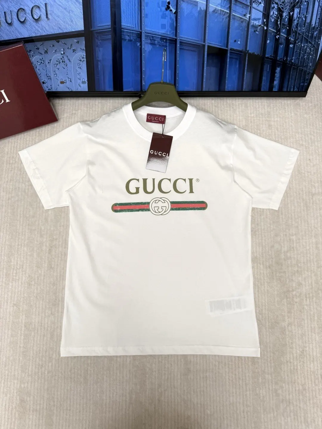 Gucci 白色 印花 做旧 短袖T恤 休閒百搭款