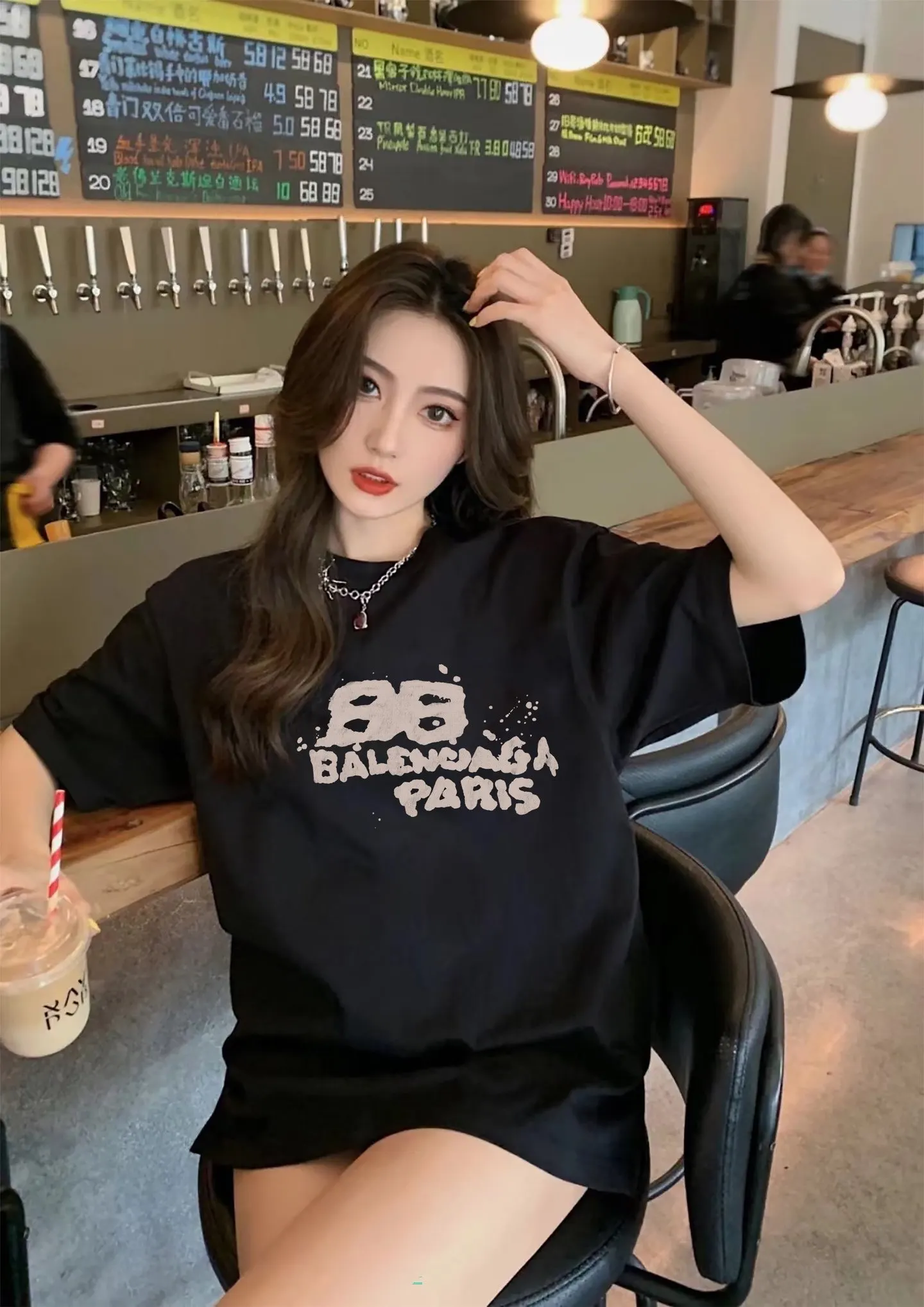 Balenciaga Black Cotton Short Sleeve T-Shirt Loose Casual