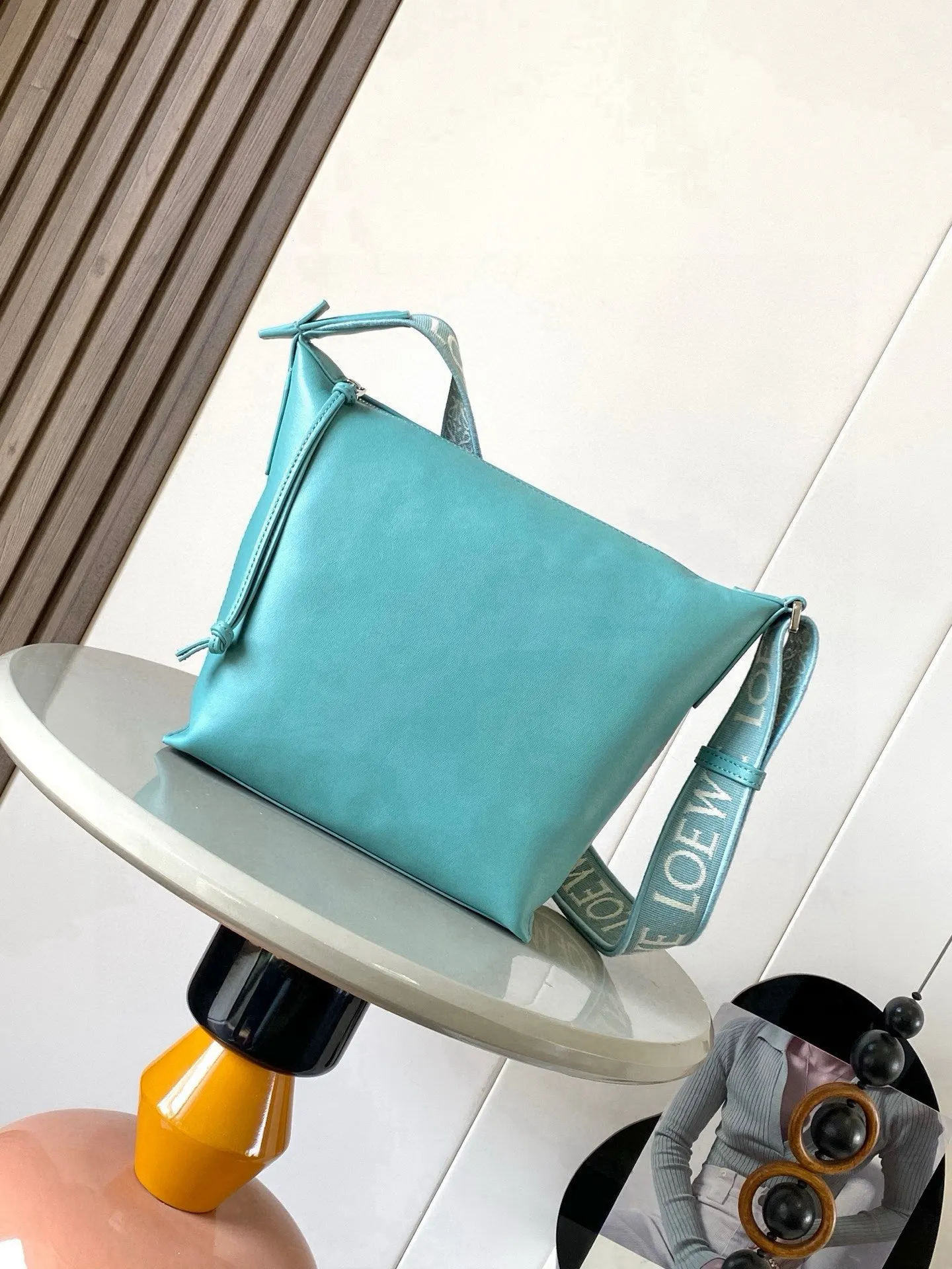 Blue Hobo Shoulder Bag Vintage Leather