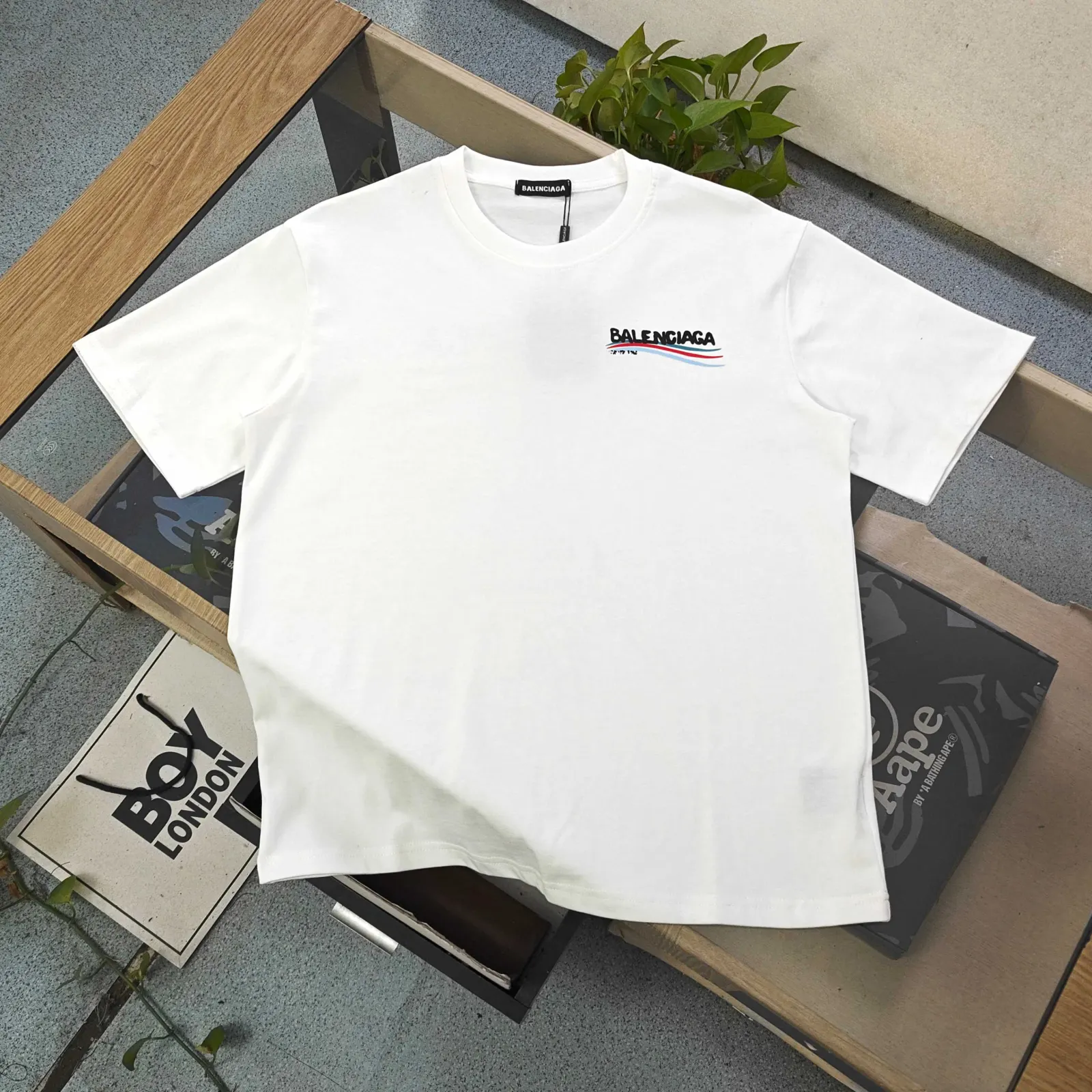Balenciaga Black Cotton Logo Short Sleeve T-Shirt Street Casual
