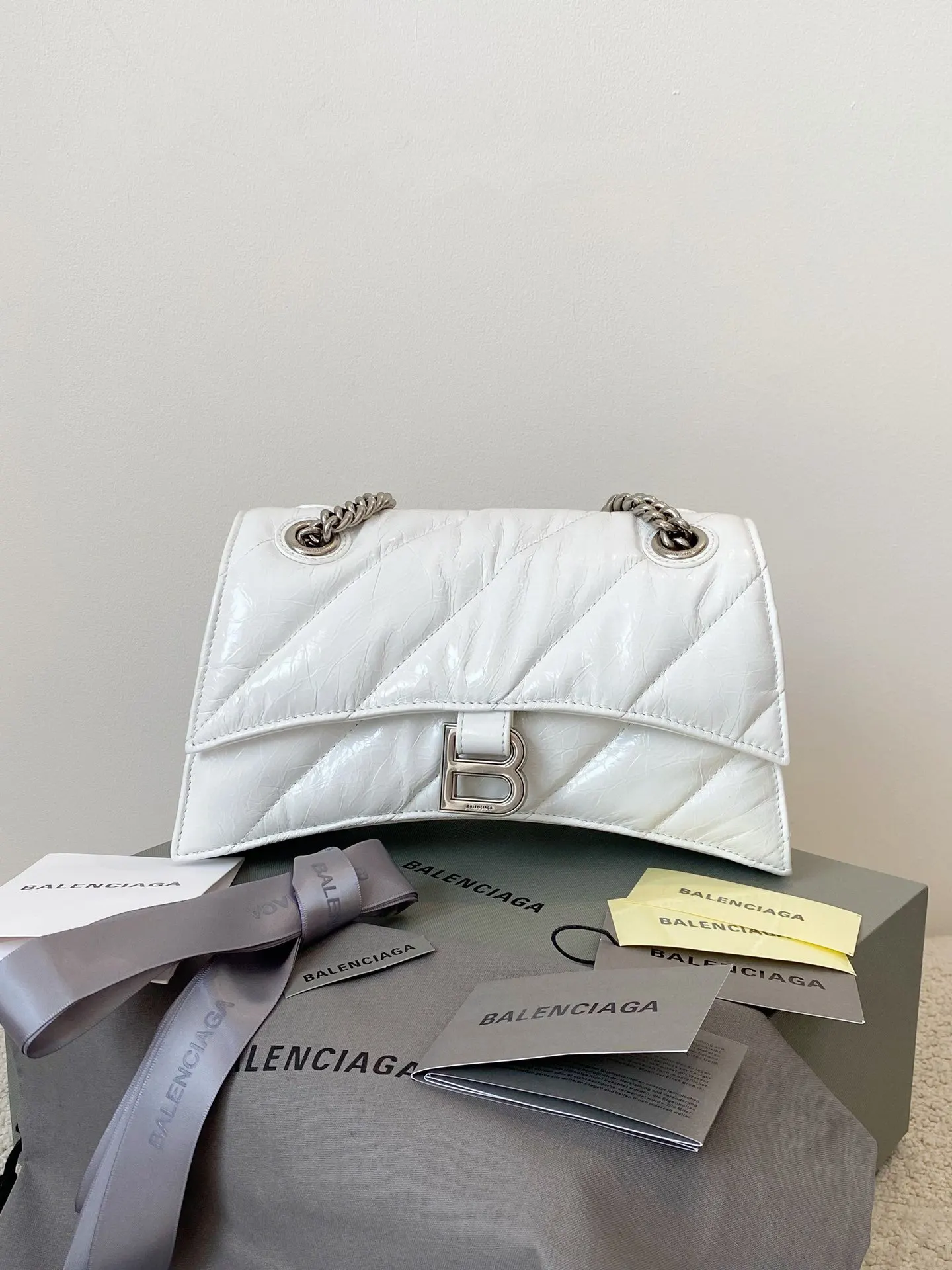 Balenciaga Hourglass 白色 羊皮 鏈條包 精致鏈條款