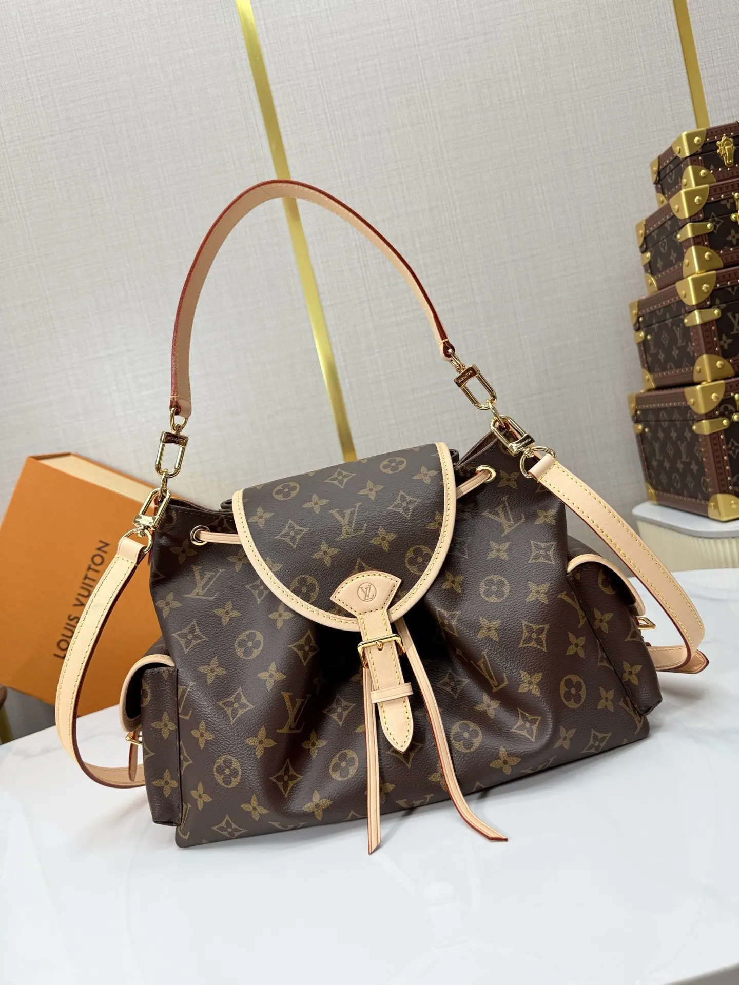 LV 老花 帆布 雙肩包 实用雙肩款