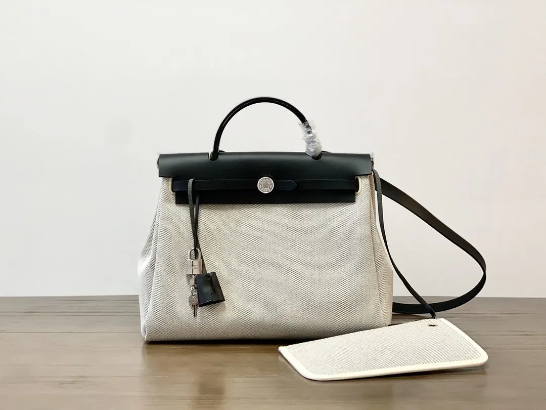 Herbag 31 麻布拼黑 银扣 内缝 细节 实拍 ; 包袋 精选款