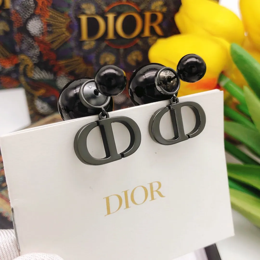 Dior 黑色 珍珠 CD 字母 耳钉 小巧点缀 耳飾