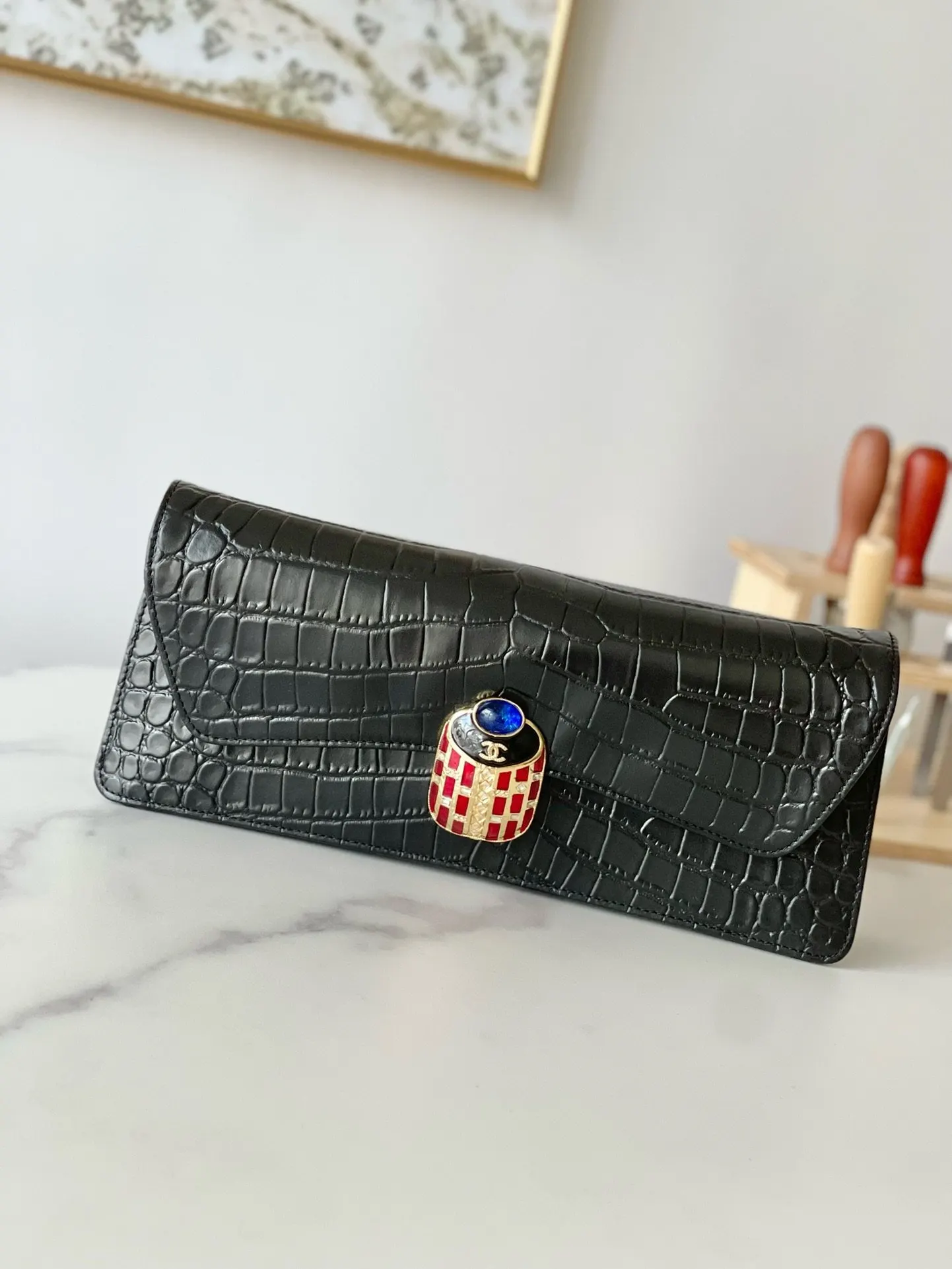 CHANEL 黑色 牛皮 手拿包 精致手拿款