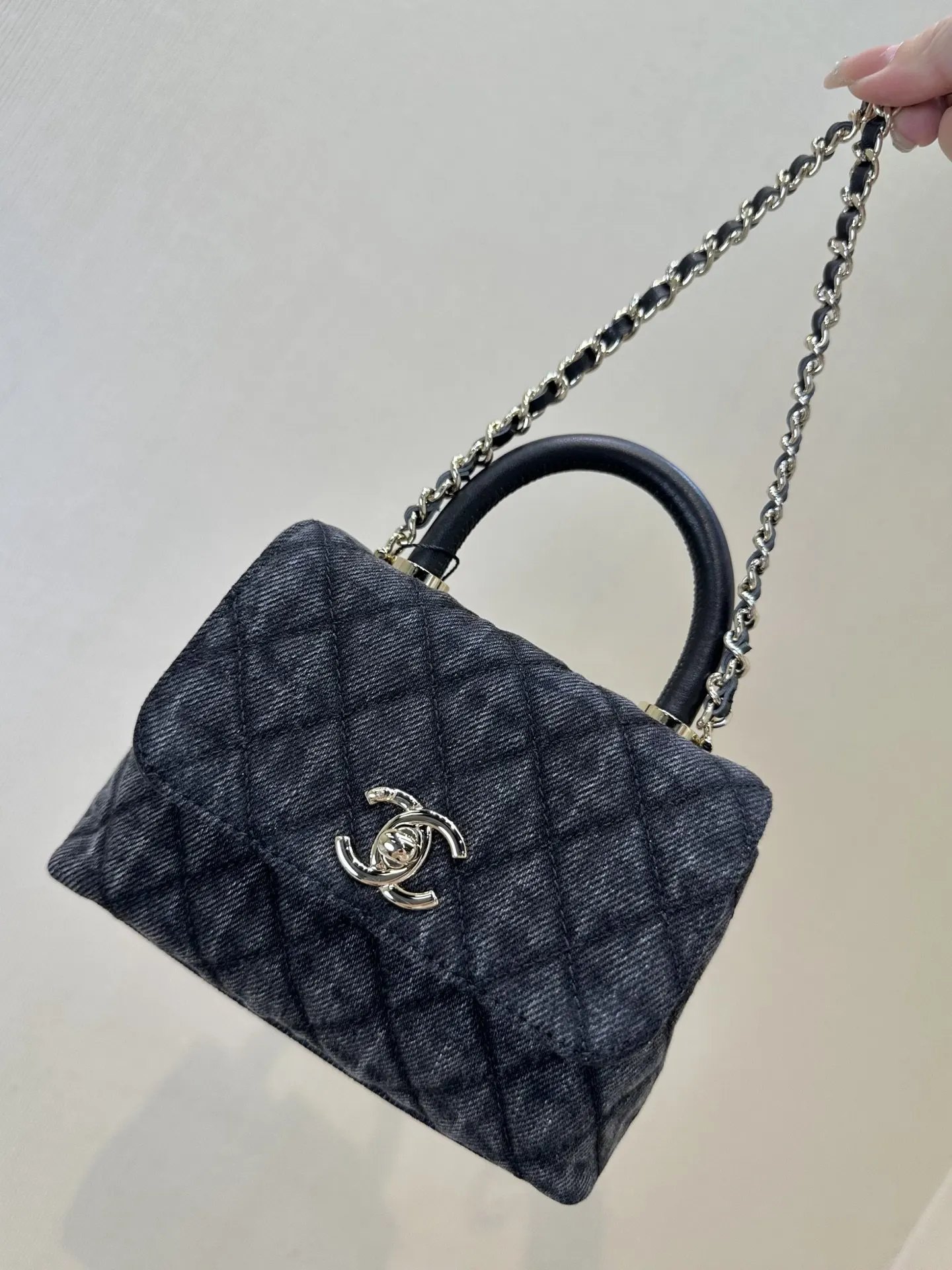 CHANEL 黑色 丹宁 手提包 通勤手提款