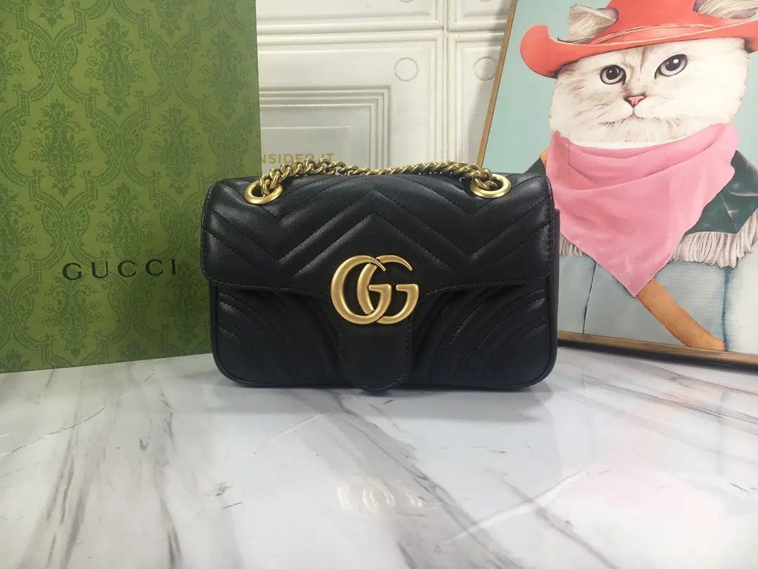 Gucci Marmont 牛皮鏈條包 單肩斜挎款
