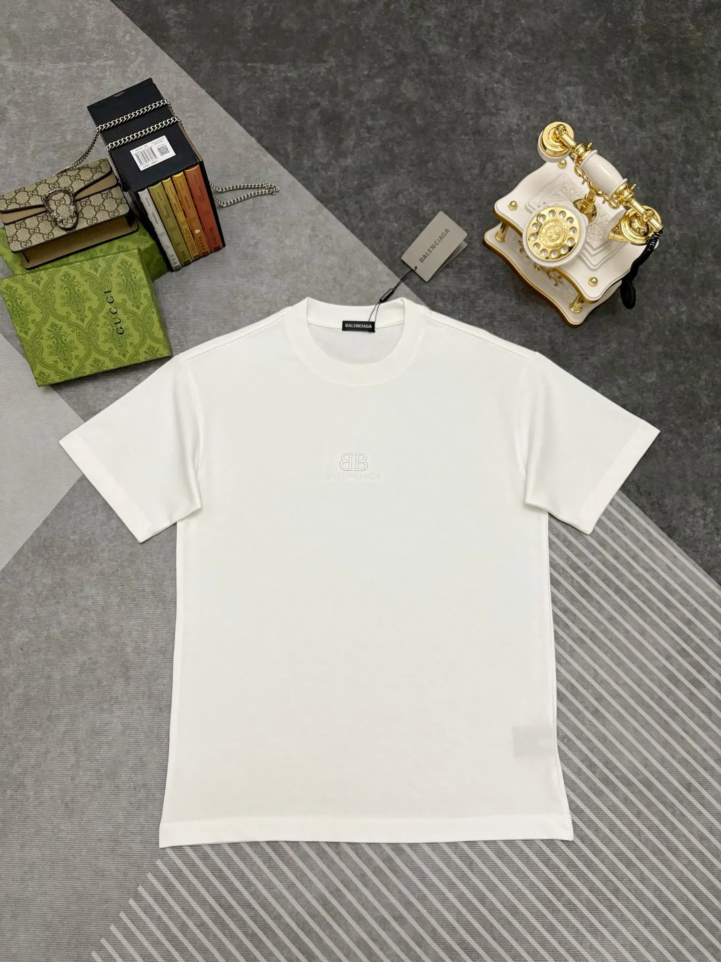 Balenciaga White Logo Letter Short Sleeve T-Shirt Street Casual