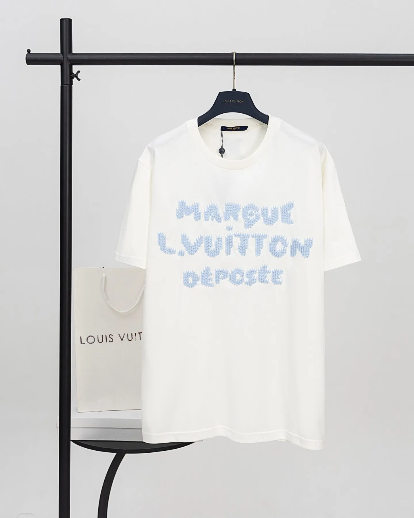 LV Blue Letter Embroidery Knitwear Textured Knit Style