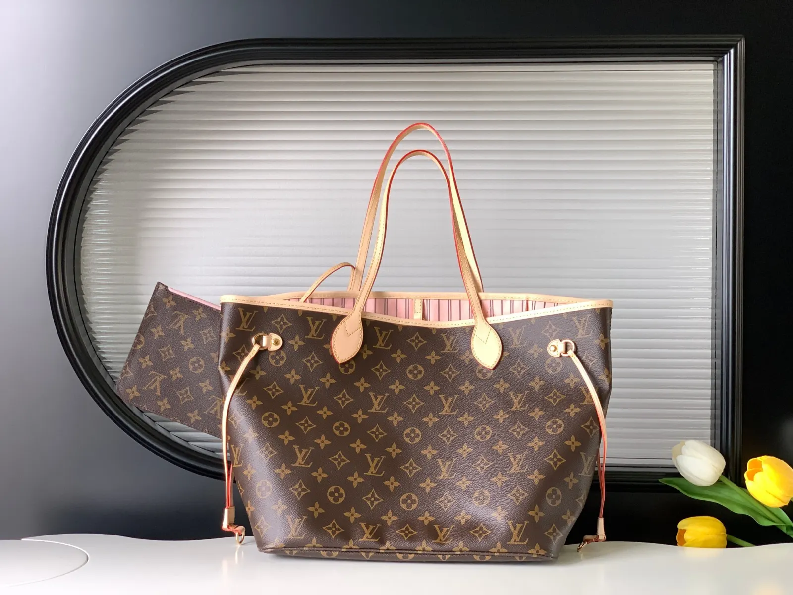 LV Neverfull 老花 金色 牛皮 手拿包 精致手拿款