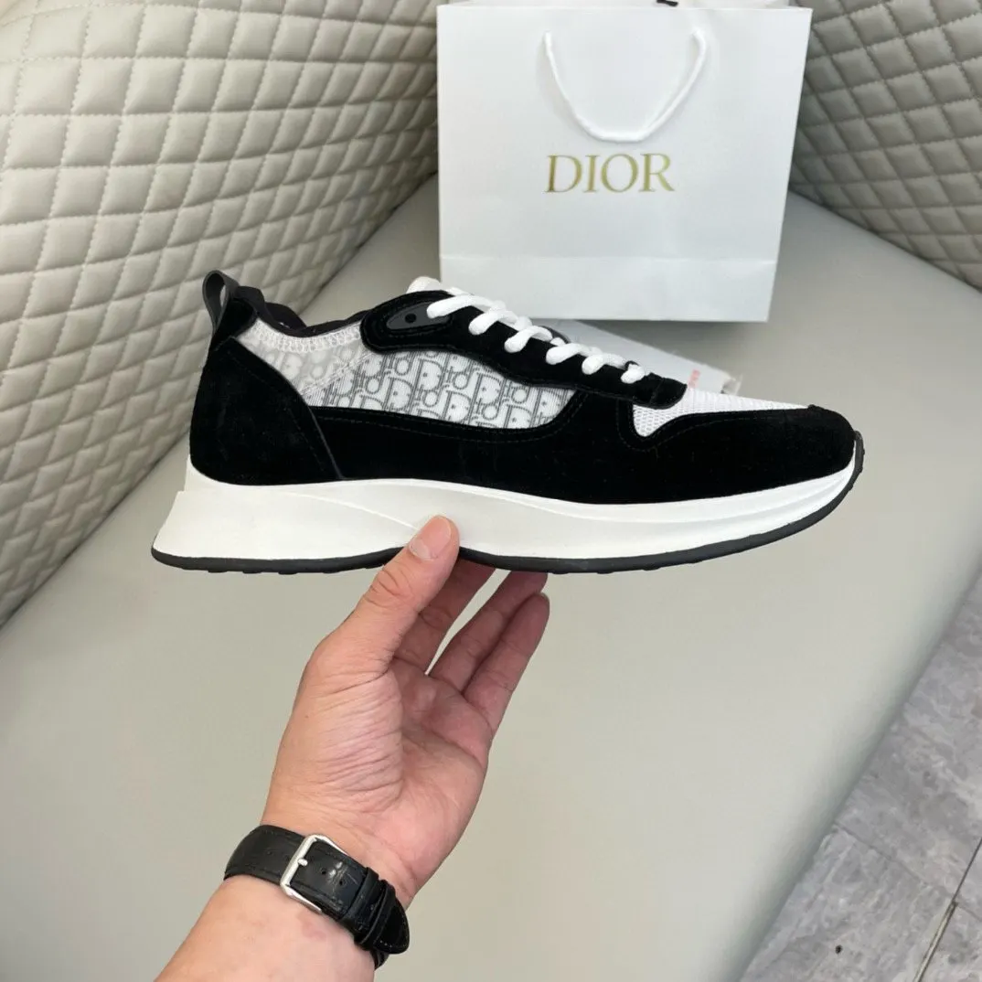 Dior B25 黑白拼色牛皮休閒鞋 低幫款