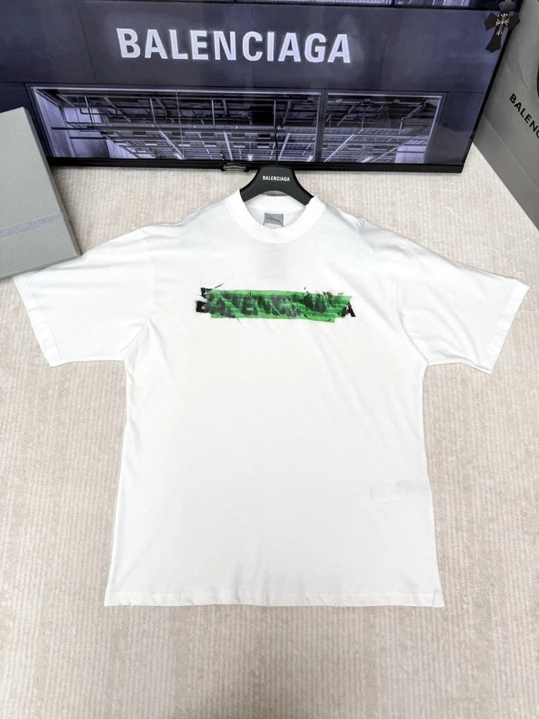 Balenciaga White Logo Short Sleeve T-Shirt Street Casual