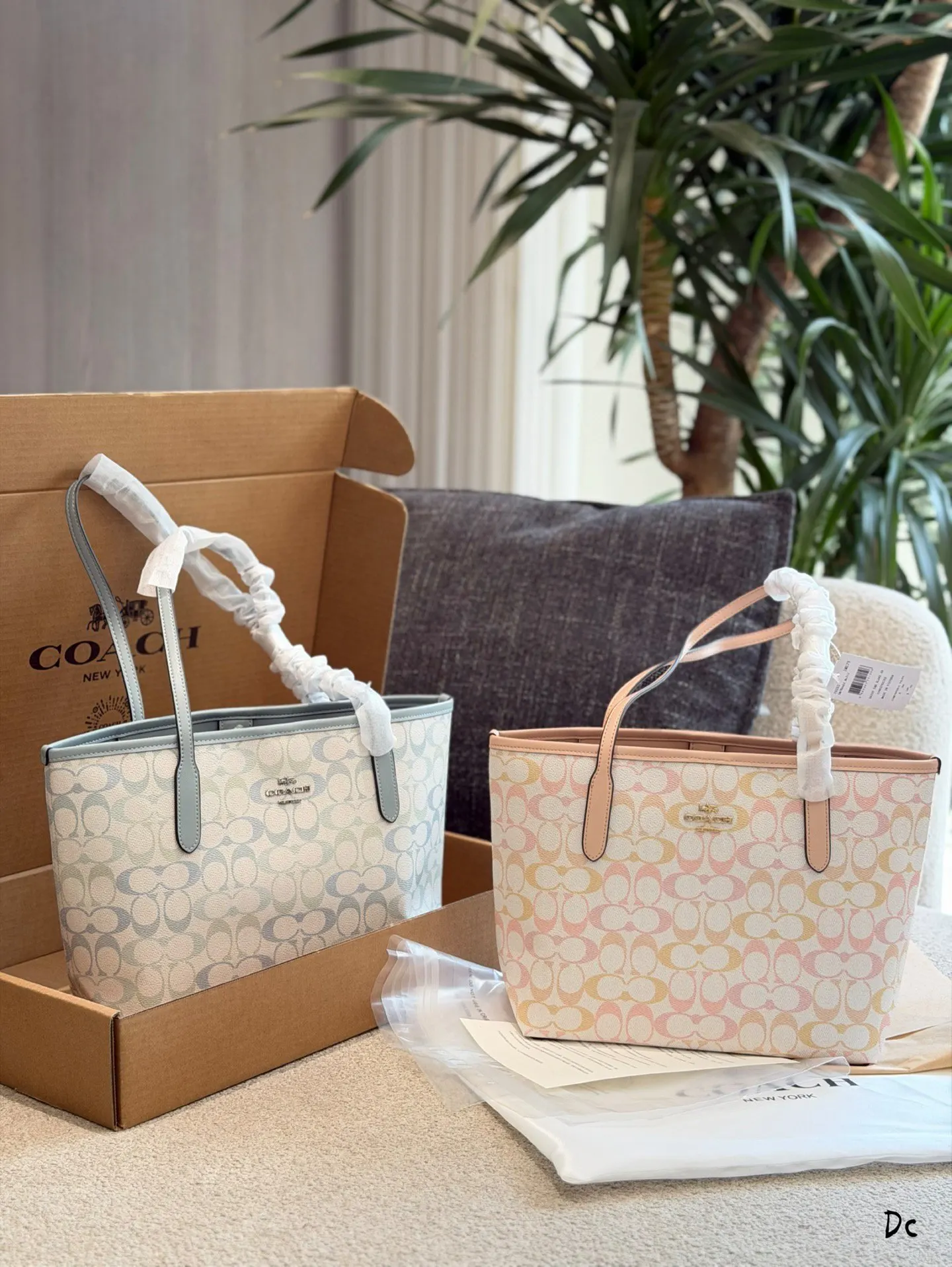 Coach 灰色 帆布 托特包 大容量托特款