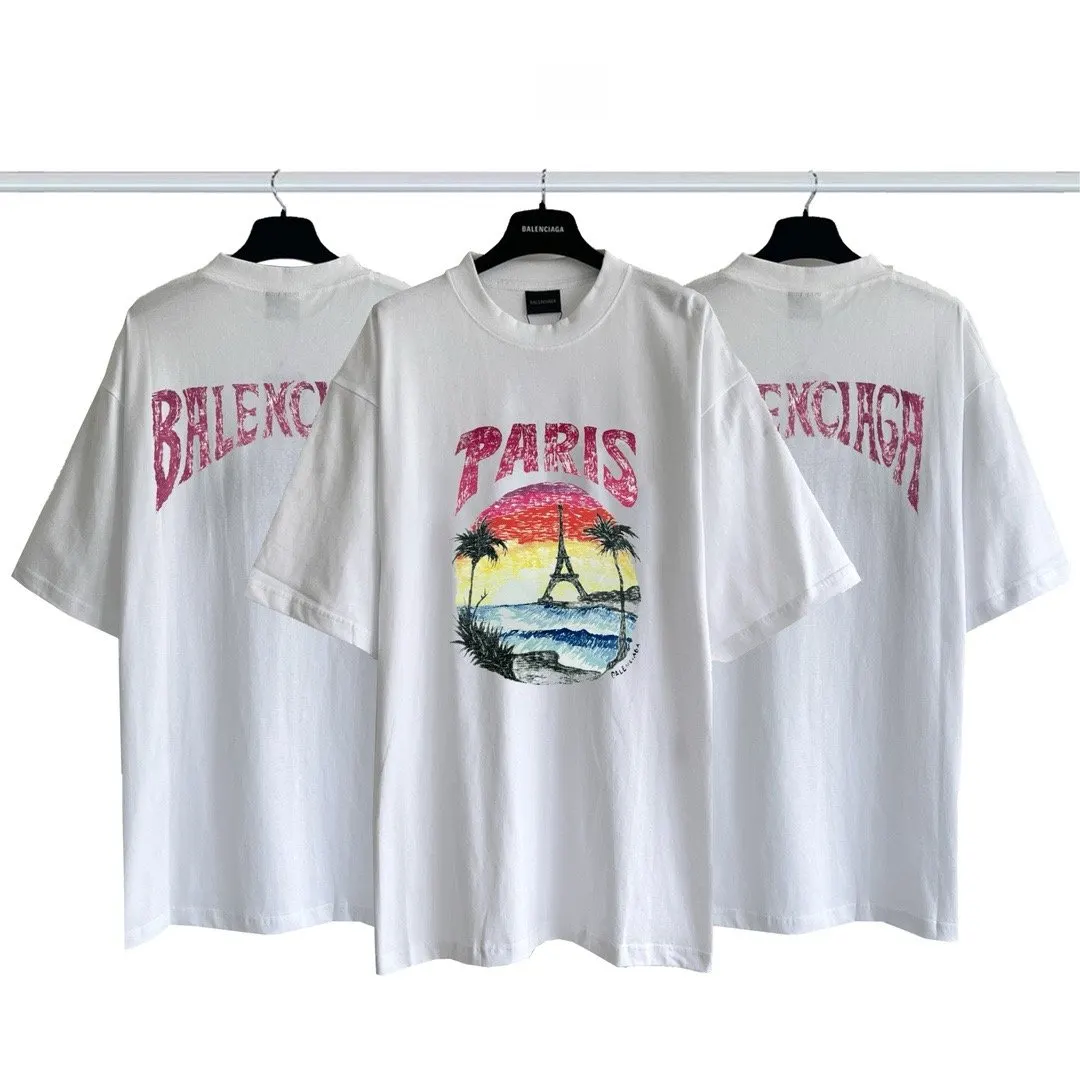 Balenciaga White Logo Print Short Sleeve T-Shirt Street Casual