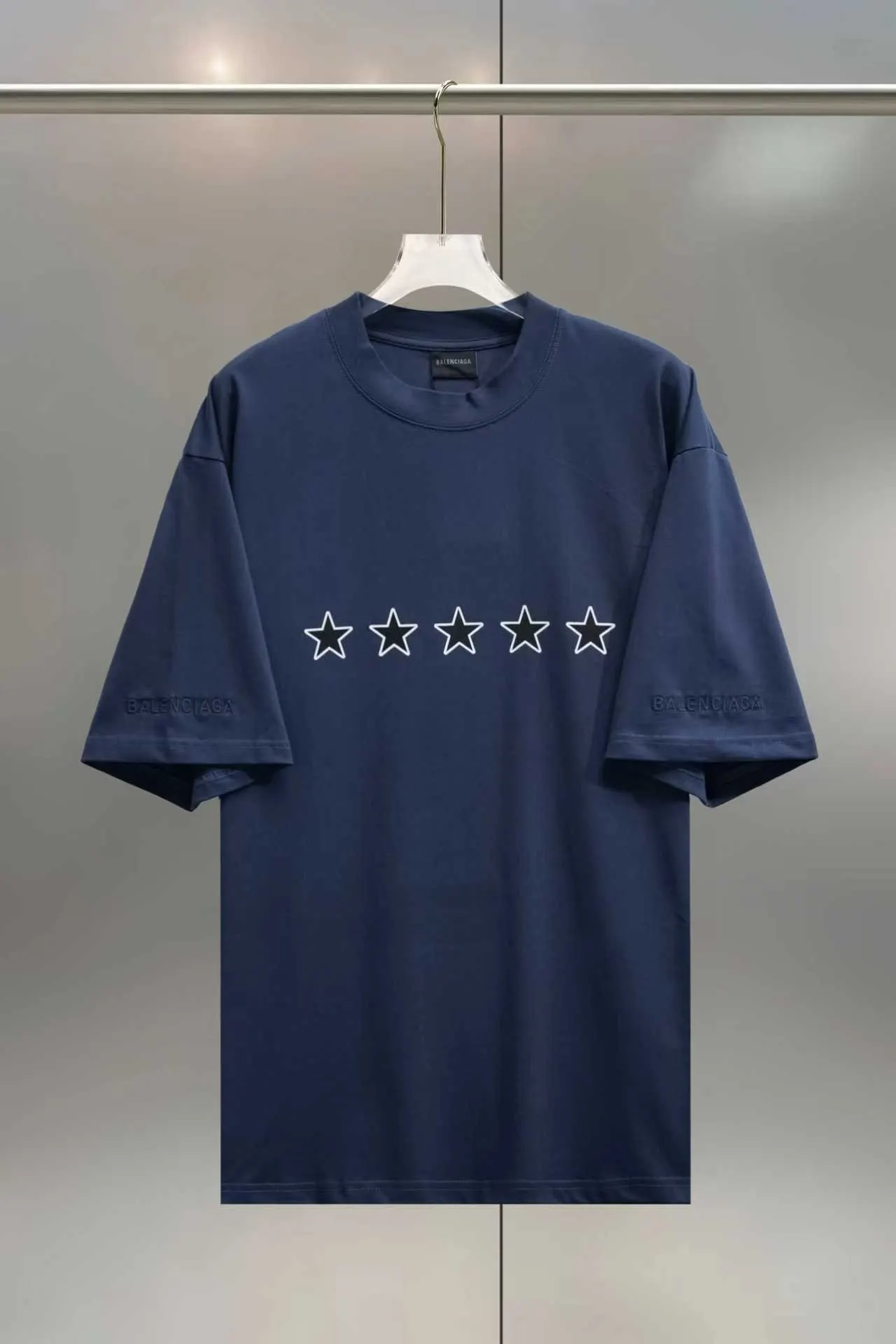 Balenciaga Blue Cotton Short Sleeve T-Shirt Street Casual St