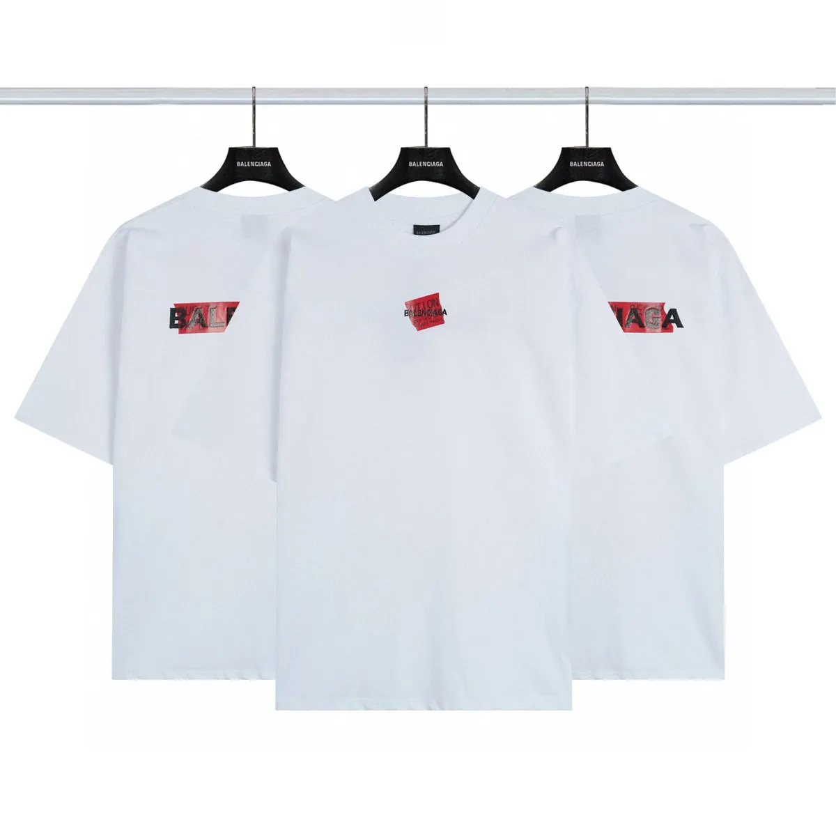 Balenciaga White Embroidery Short Sleeve T-Shirt Street Casual Style