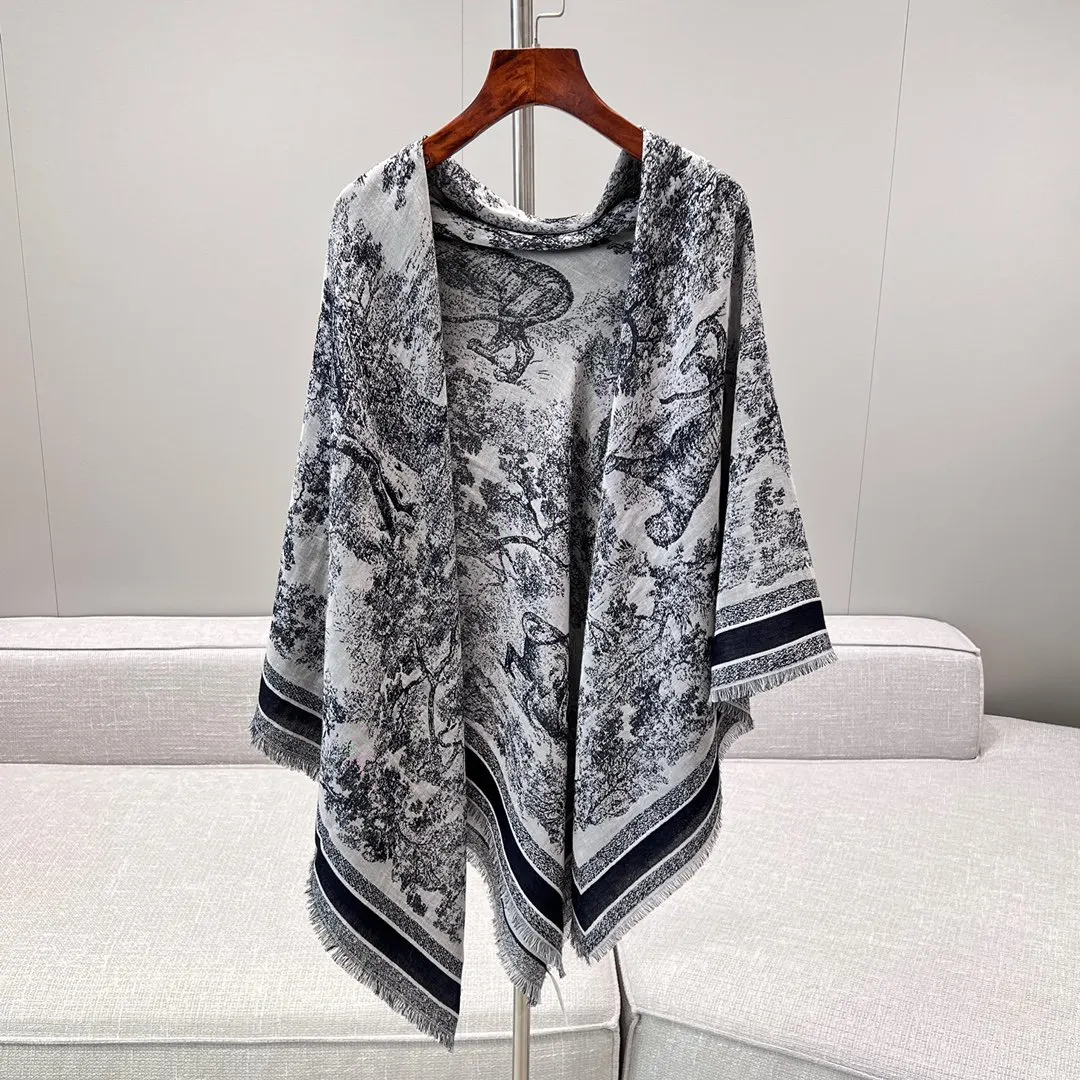 Dior 藍色 羊毛 印花 披肩 保暖披肩 圍巾