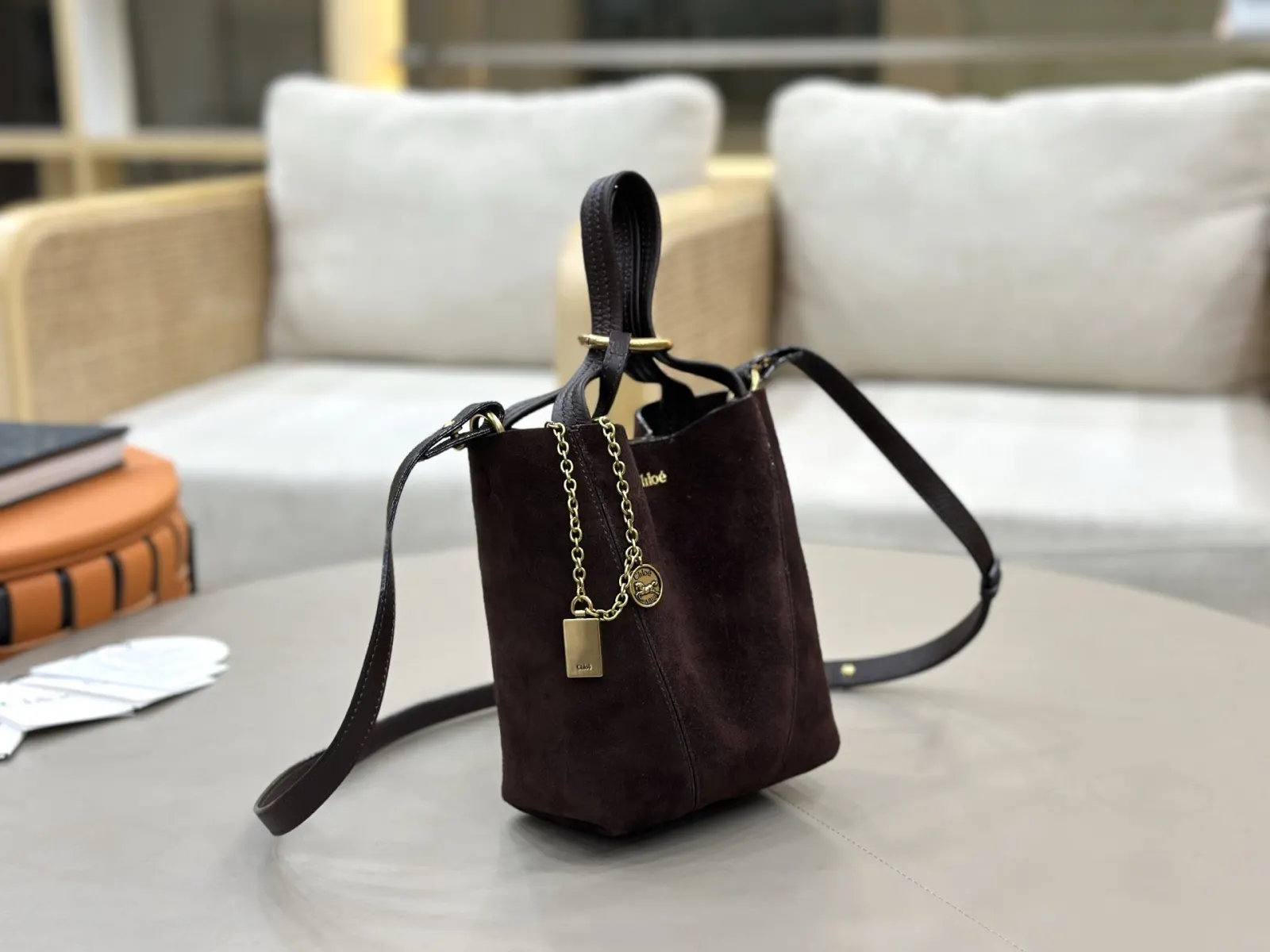 金色 麂皮 Chloe Spin系列麂皮托特包 大容量托特款