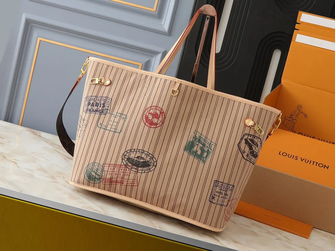 Neverfull 老花 金色 帆布 單肩包 日常單肩背款