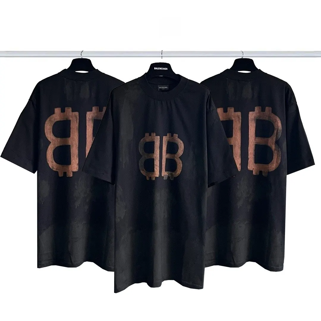 Balenciaga Black Logo Print Short Sleeve T-Shirt Street Casual