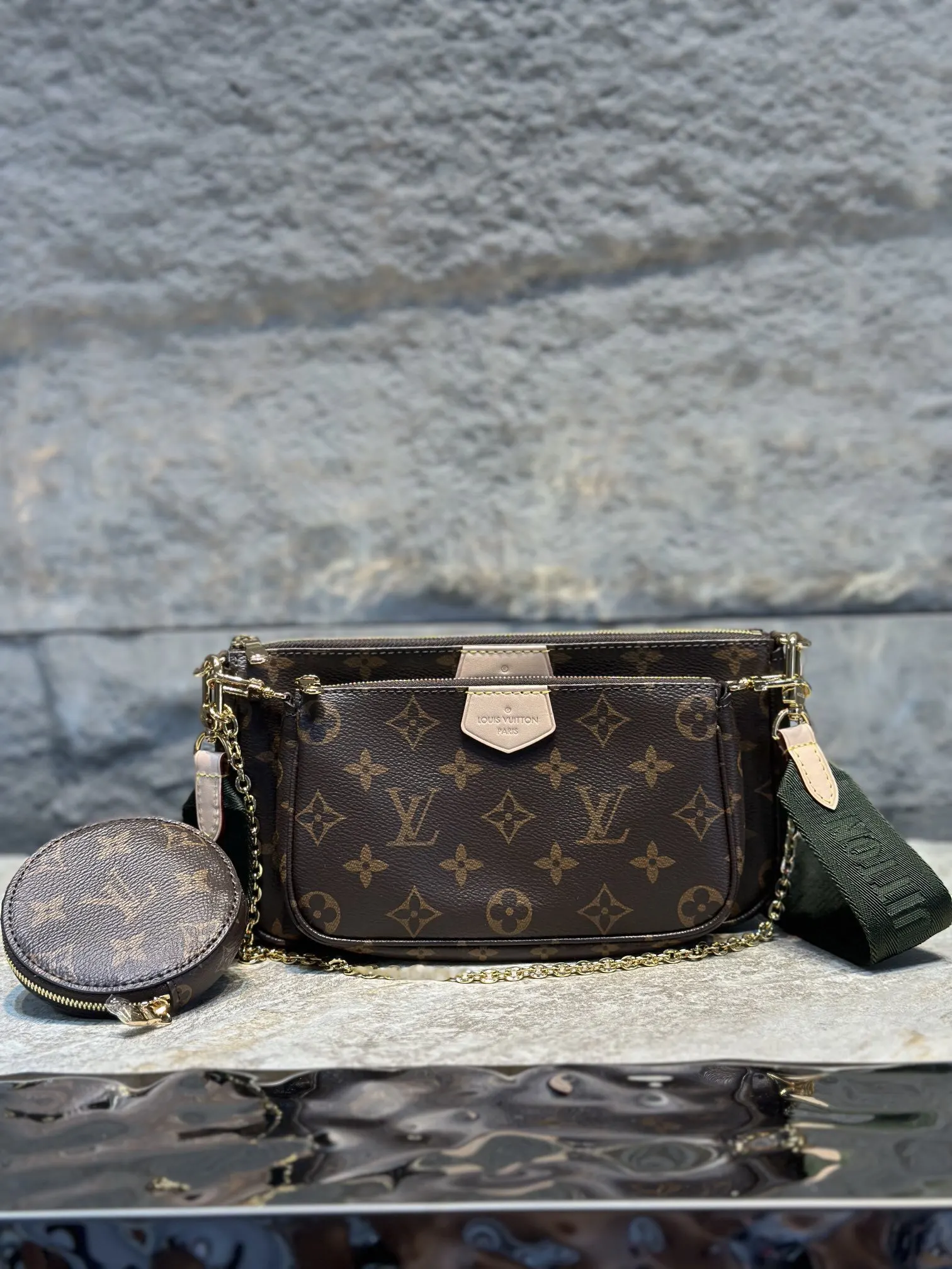Louis Vuitton Green Pink Chain Bag Canvas