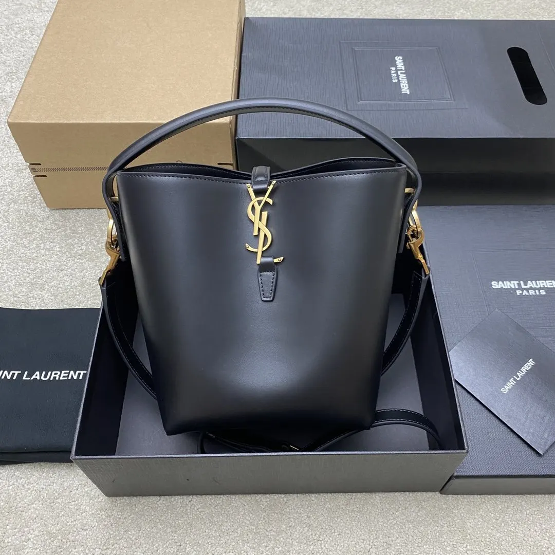 黑色 小牛皮 精品专供 黑平纹 金 LE ̀ 系 水桶包 休