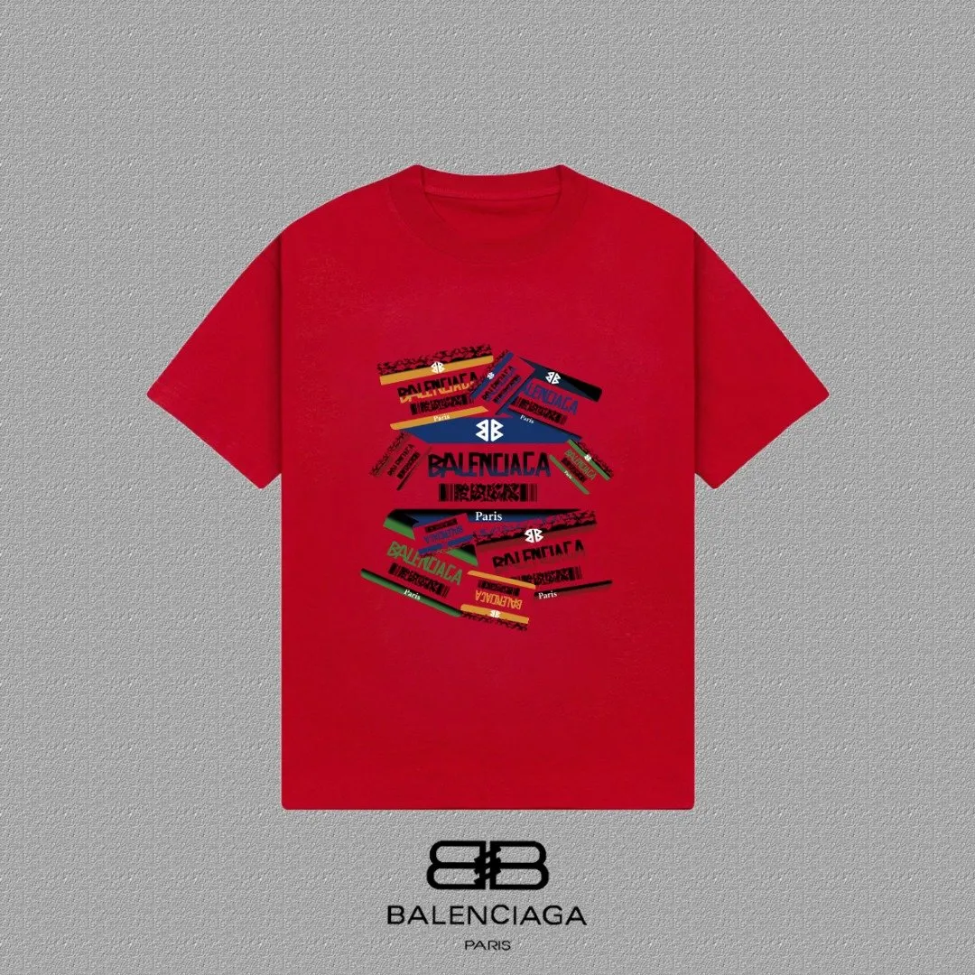 Balenciaga Red Logo Short Sleeve T-Shirt Street Casual