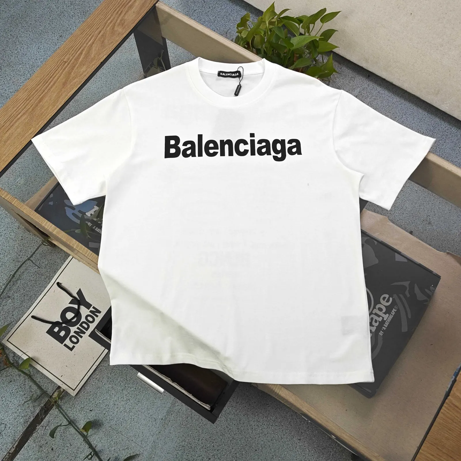 Balenciaga Black Cotton Logo Short Sleeve T-Shirt Street Casual