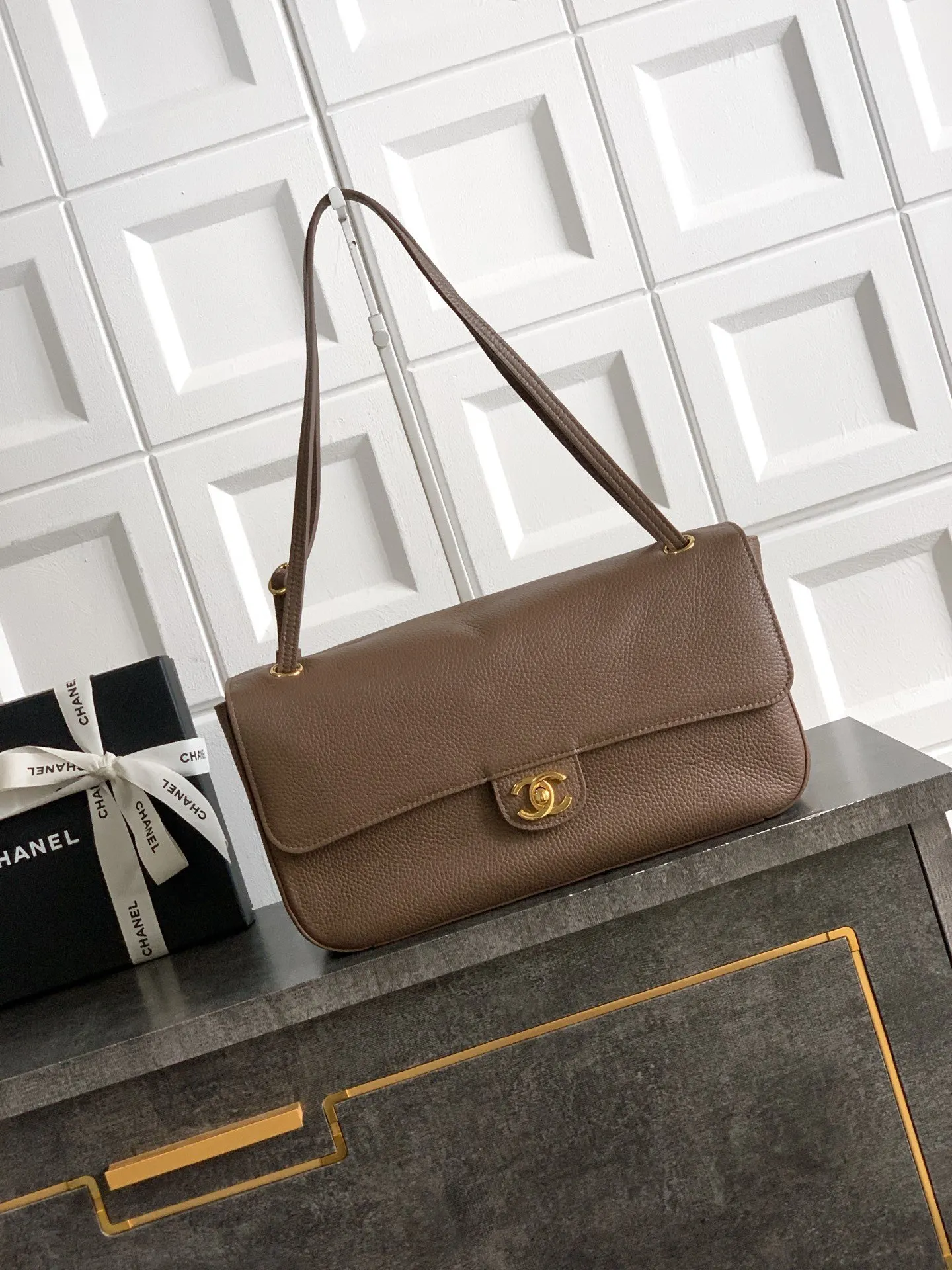 CHANEL 棕色 腋下包 復古腋下背款